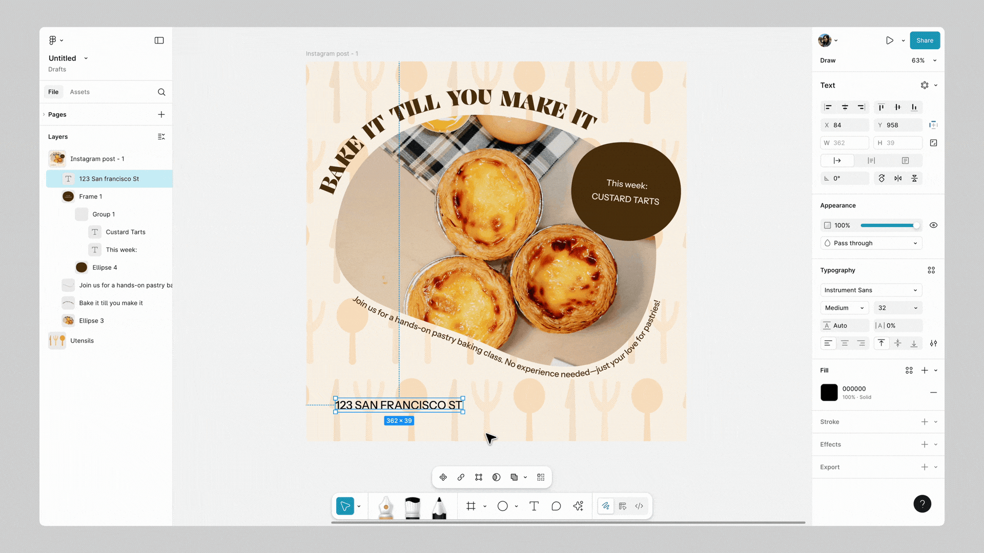 create the time and location text layers