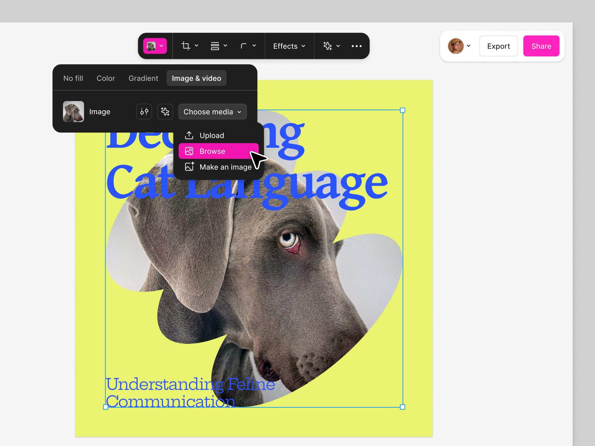 Replace an image in Figma Buzz.