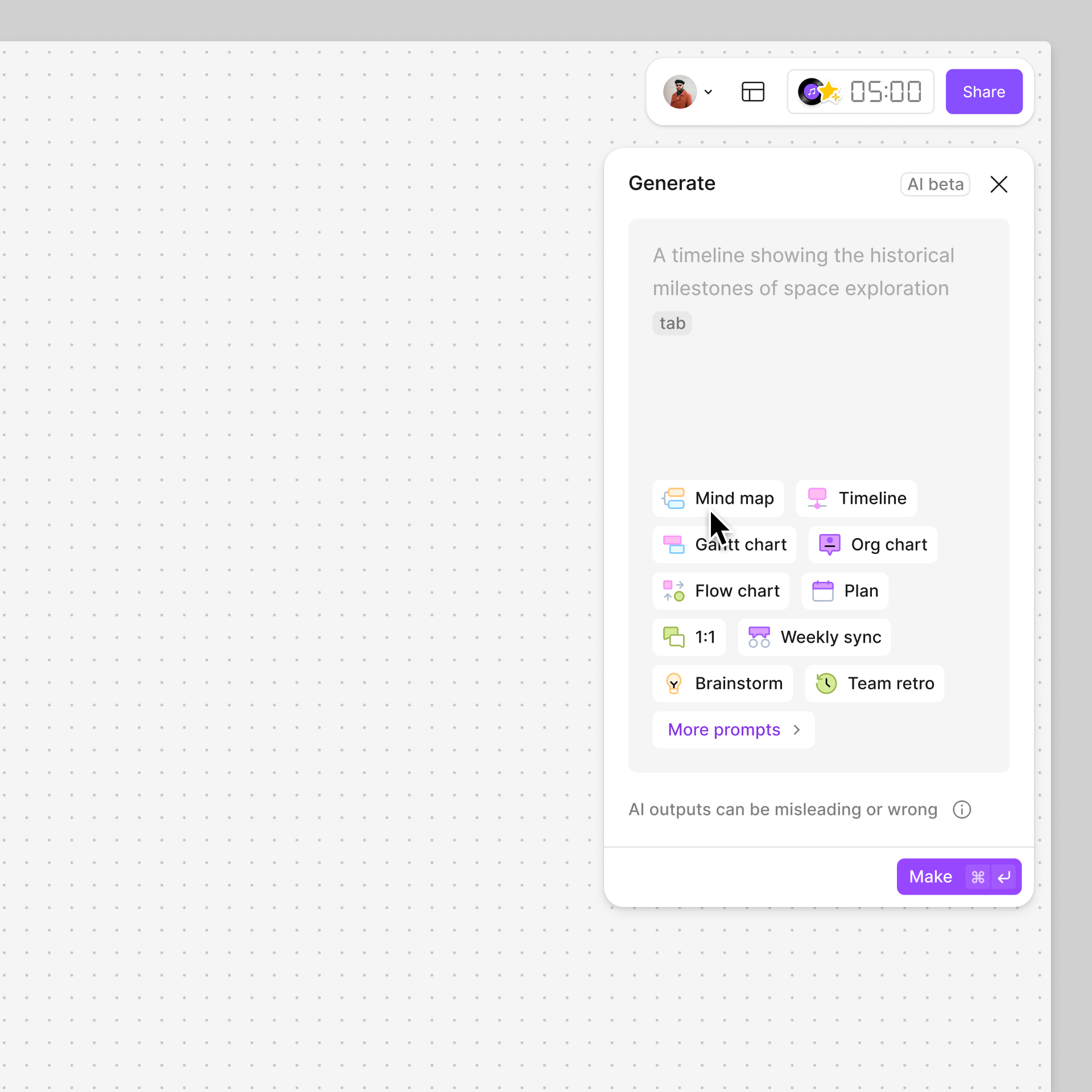 Create a mind map form the Make templates and diagrams options of the actions menu.png