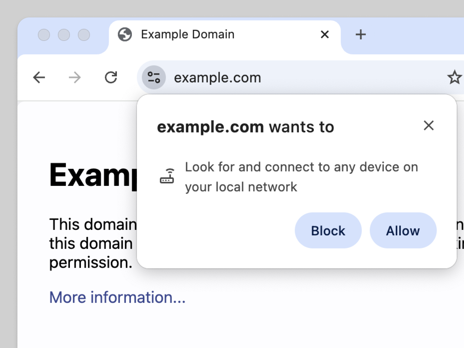 Example of Chrome's Local Network Access permission prompt