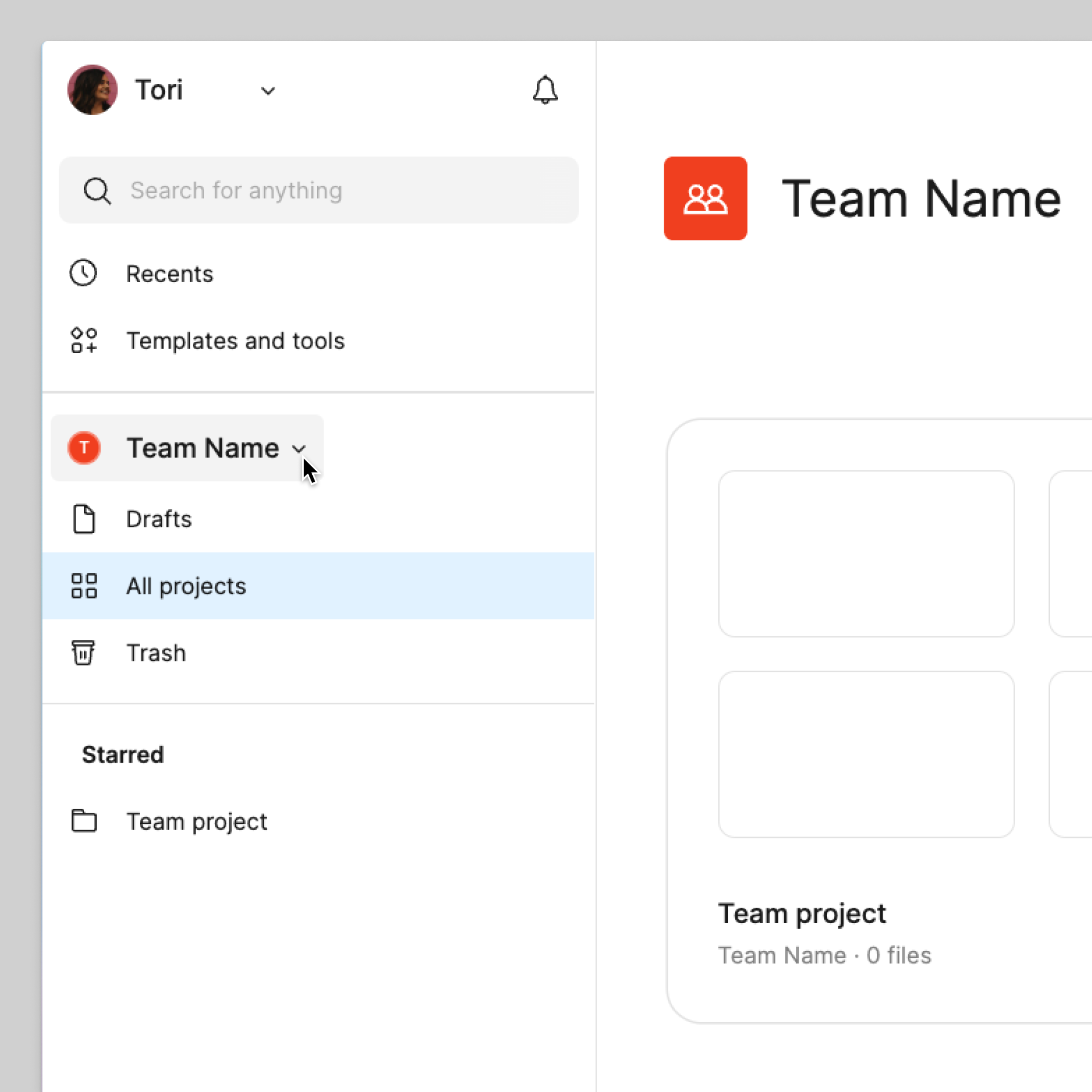 Select your team name dropdown menu from the left sidebar.