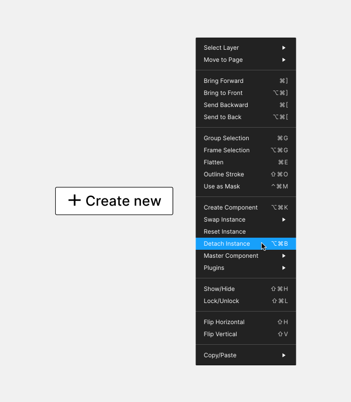 Right-click menu for instance in canvas or Layers panel