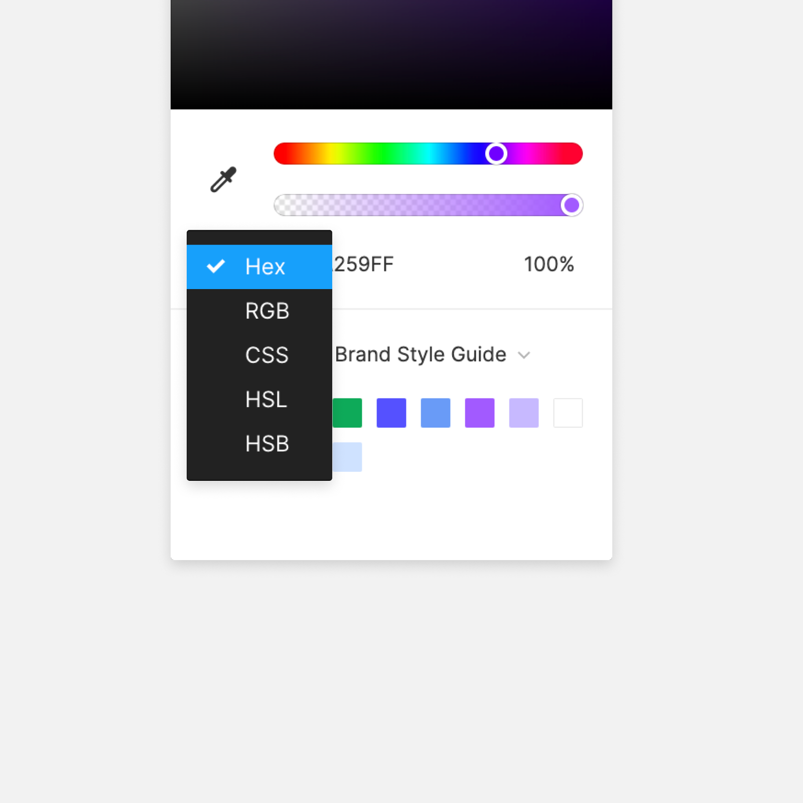 Image showing the color models available in the color picker