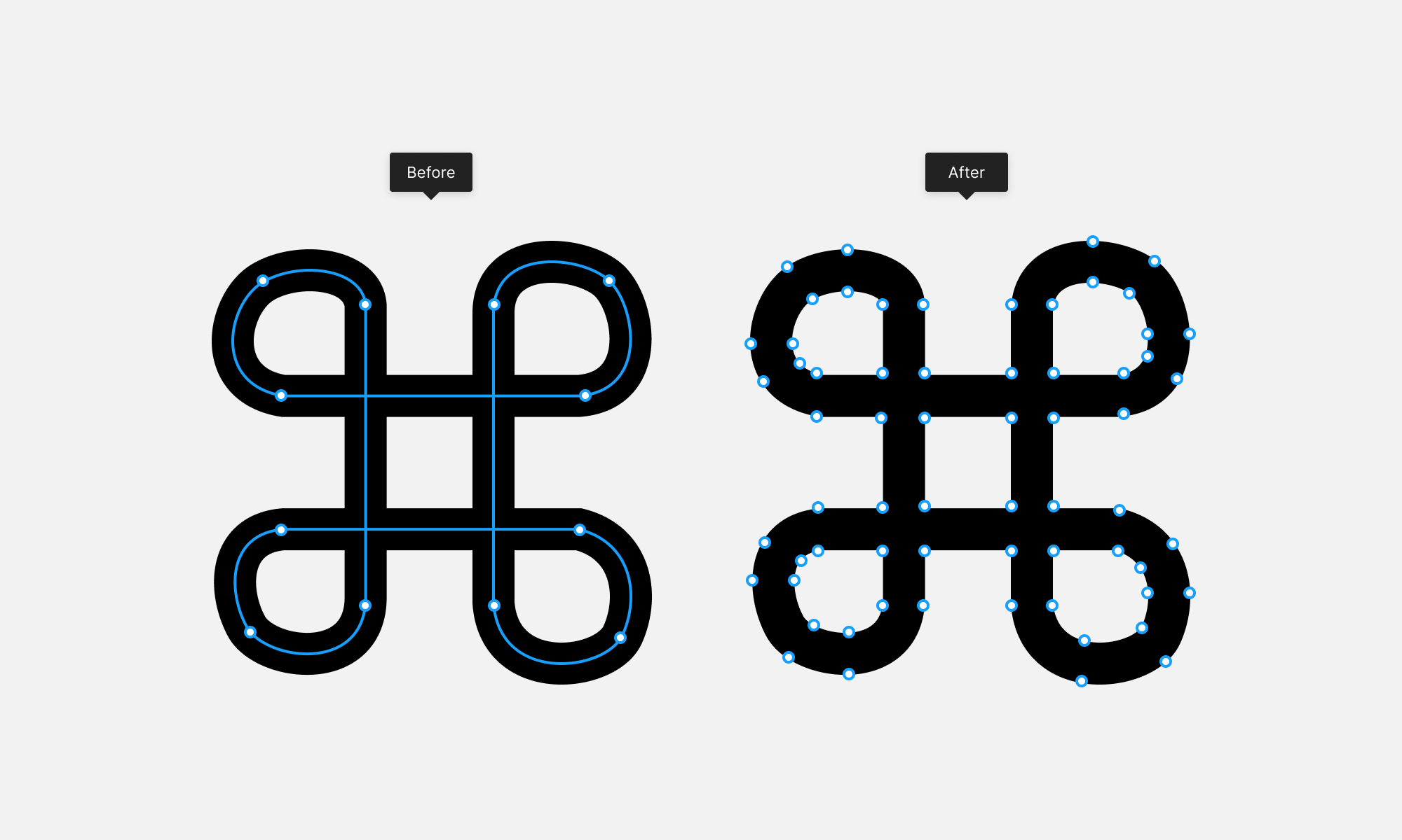 Image showing how much more complex a shape is when you use outline stroke