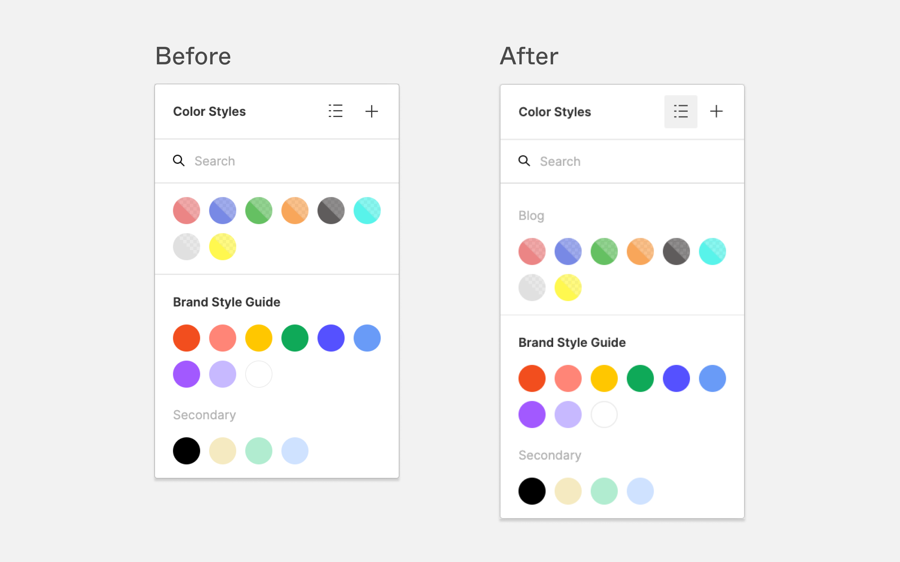 Color Style picker with grouped styles