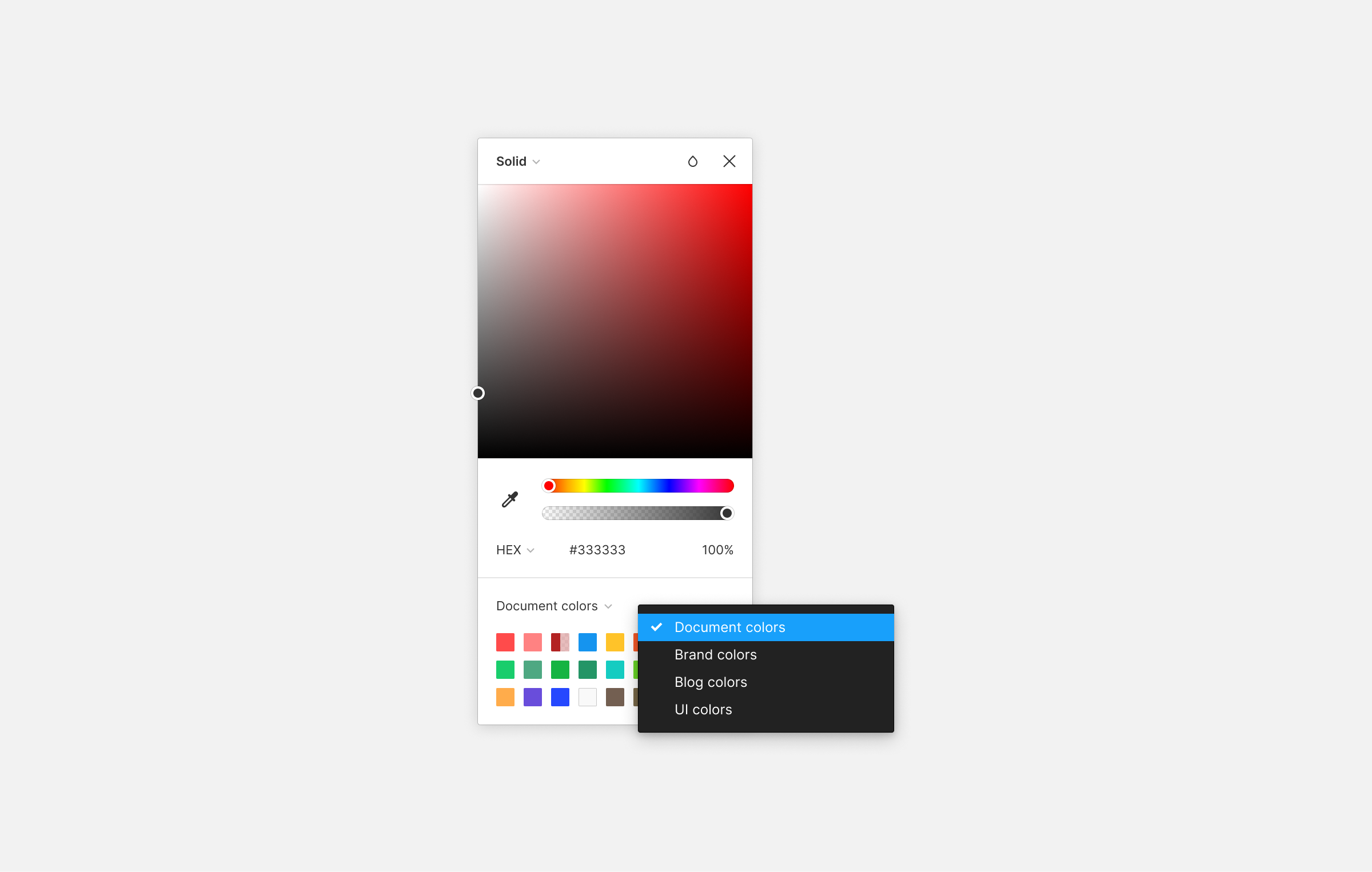 Color picker with library menus displayed