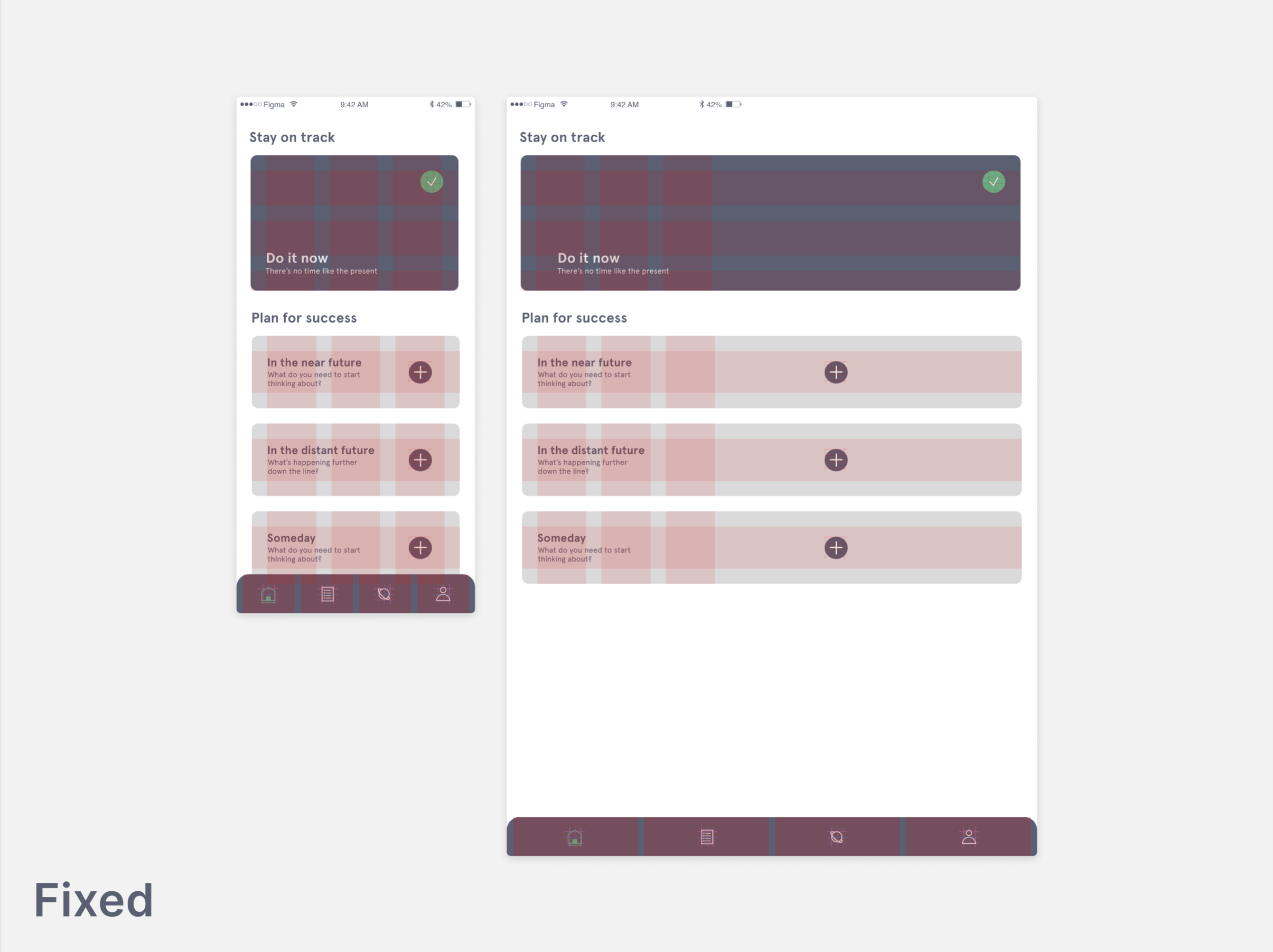 Image showing an iPhone screen on the left and an iPad screen on the right with a fixed layout grid