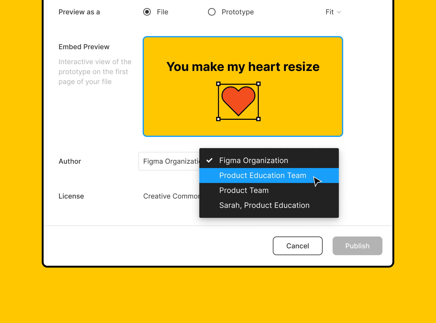 Choose which profile to publish the file to