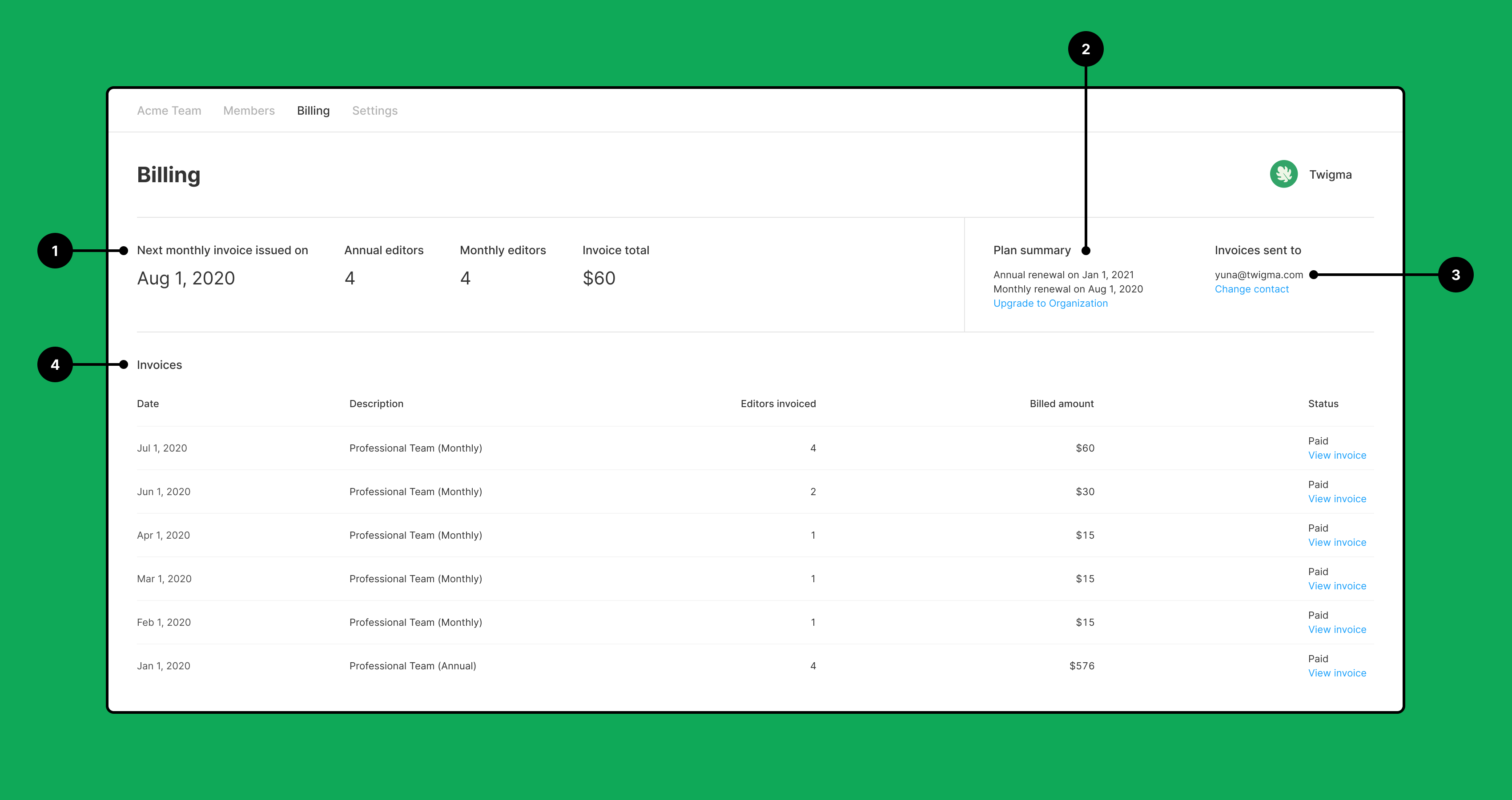 Manage your billing on the Professional plan Figma