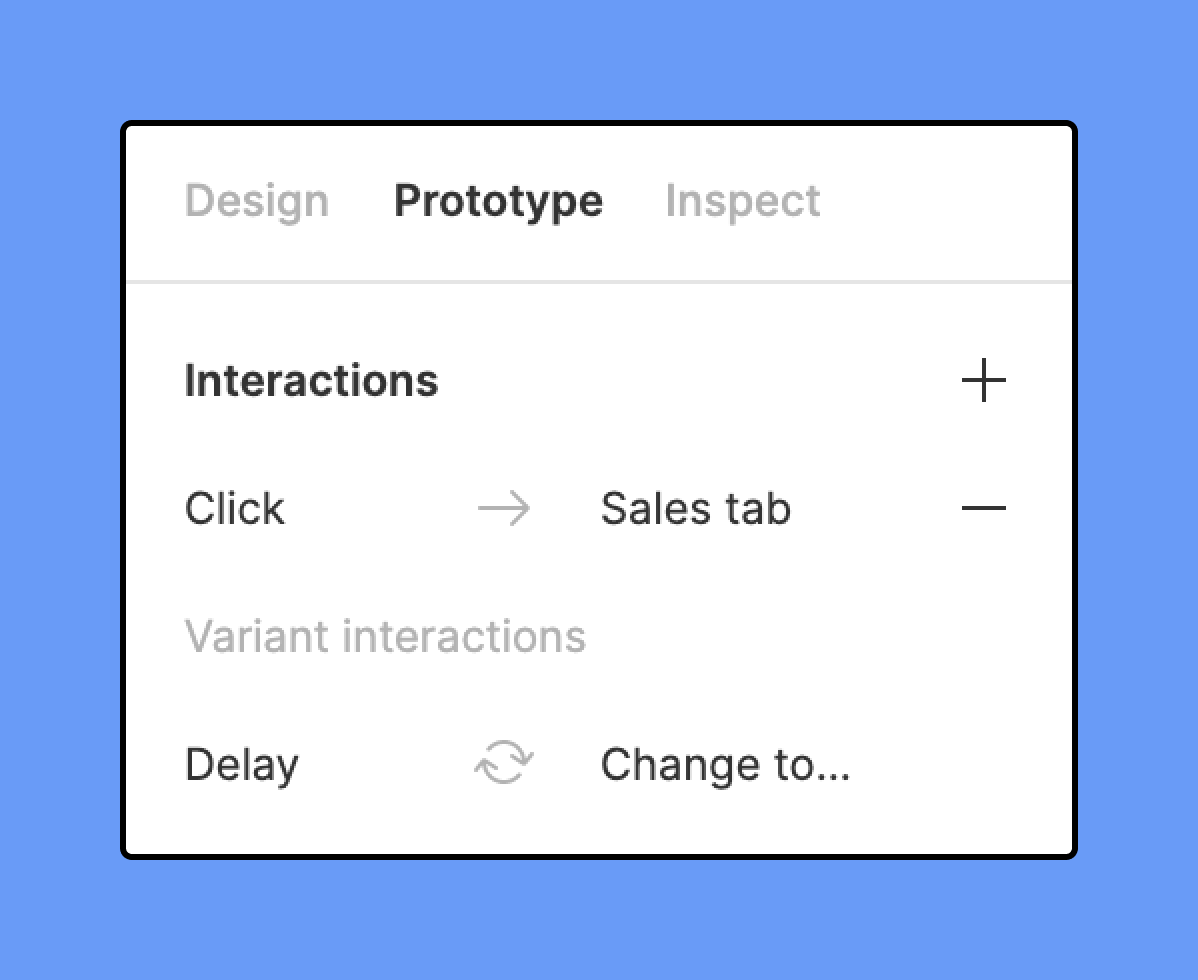 Interactions and Variant interactions sections of the Prototype tab