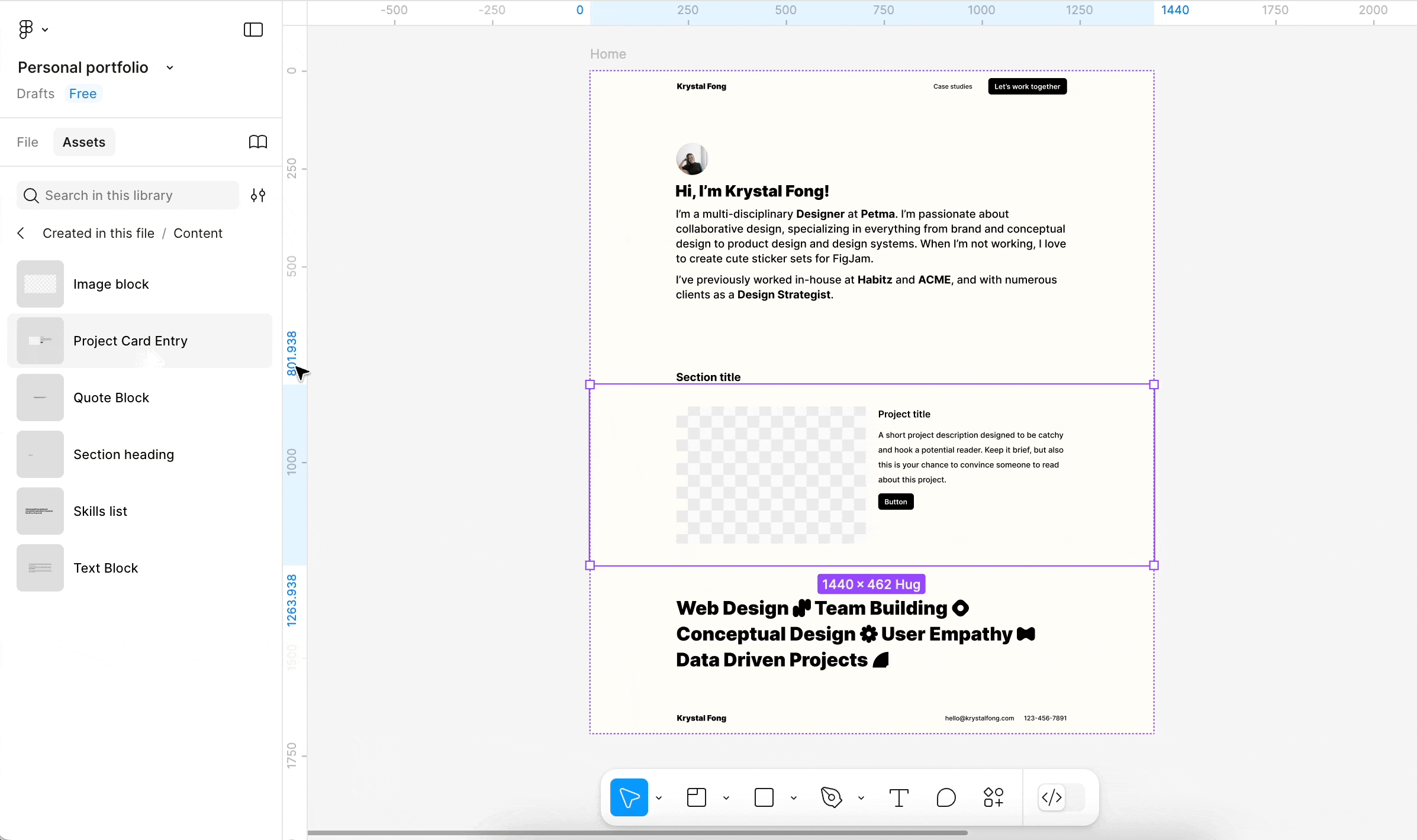 アセットタブからキャンバスにインスタンスをドラッグする方法を示すアニメーション。 