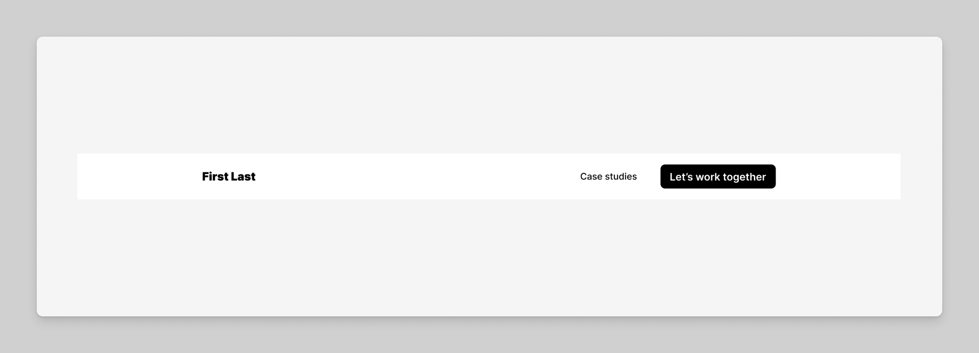 左側にワードマーク、「ケーススタディ」リンク、そして右側に整列した「一緒に仕事をしましょう」ボタンがあるナビゲーションバー。