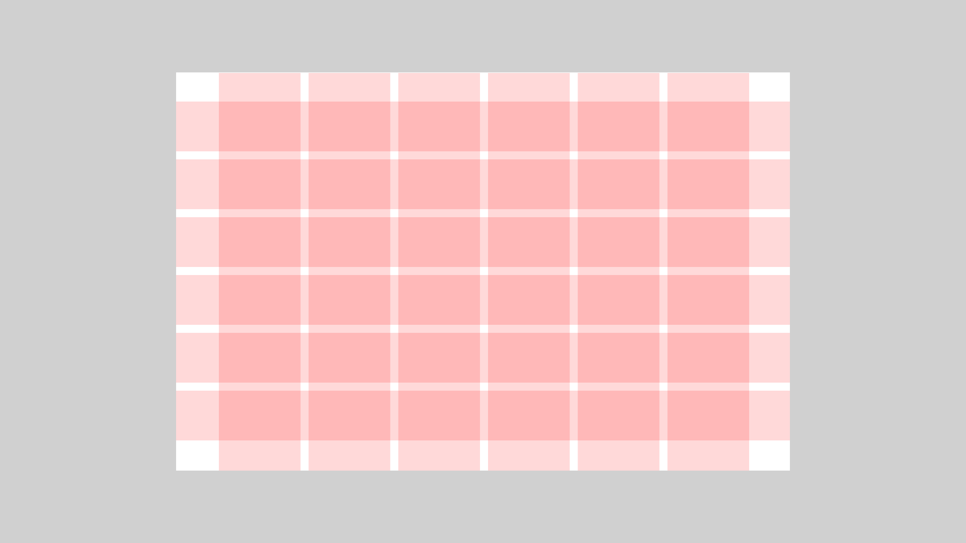 Rotes Raster mit kombinierten Spalten- und Zeilen-Layout-Hilfslinien für vertikale und horizontale Ausrichtung auf einer Design-Arbeitsfläche.