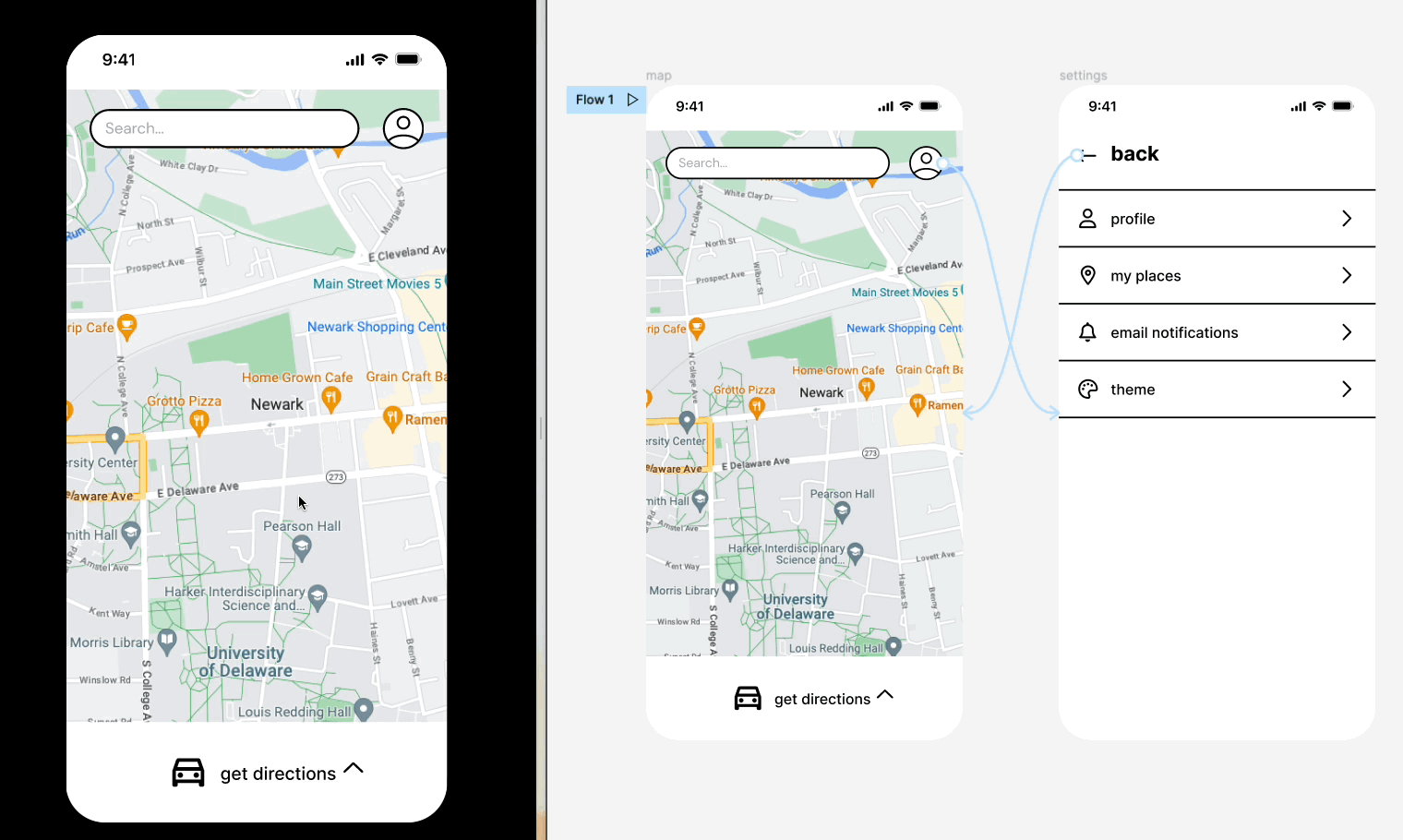状態記憶と、スクロール位置を保持してフレーム間のコネクションを示すインタラクティブ地図のプロトタイプ。