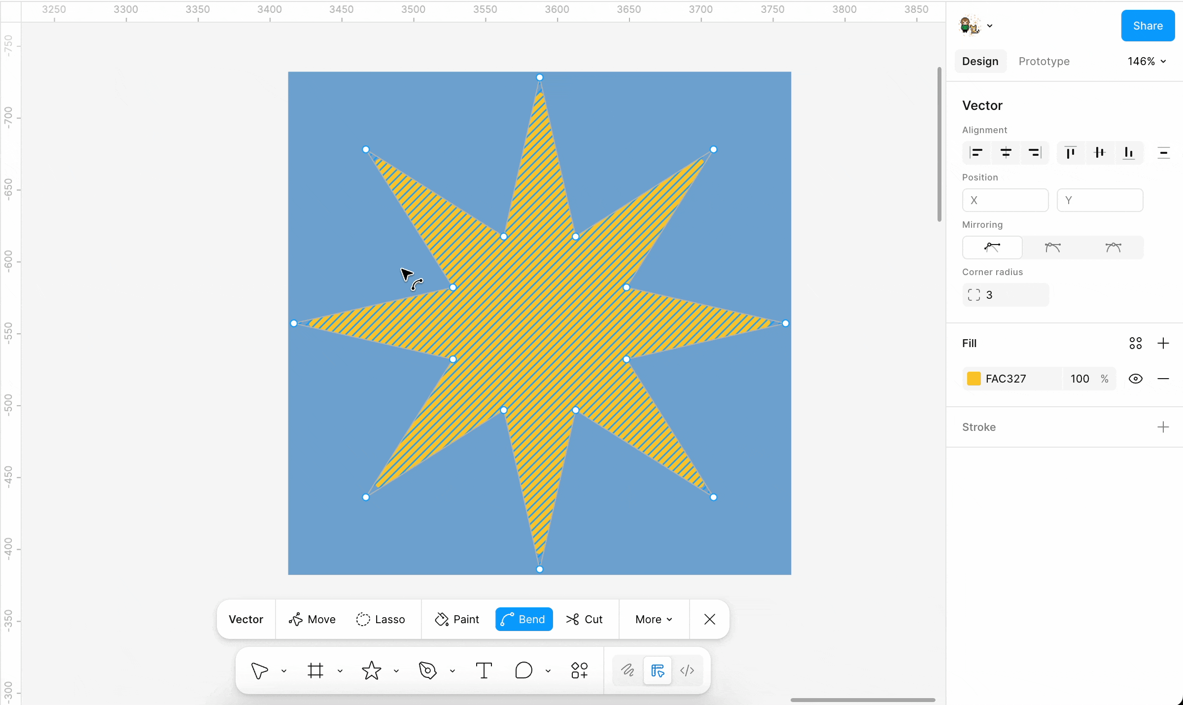SAnimation showing how to edit multiple vector points with the bounding box.