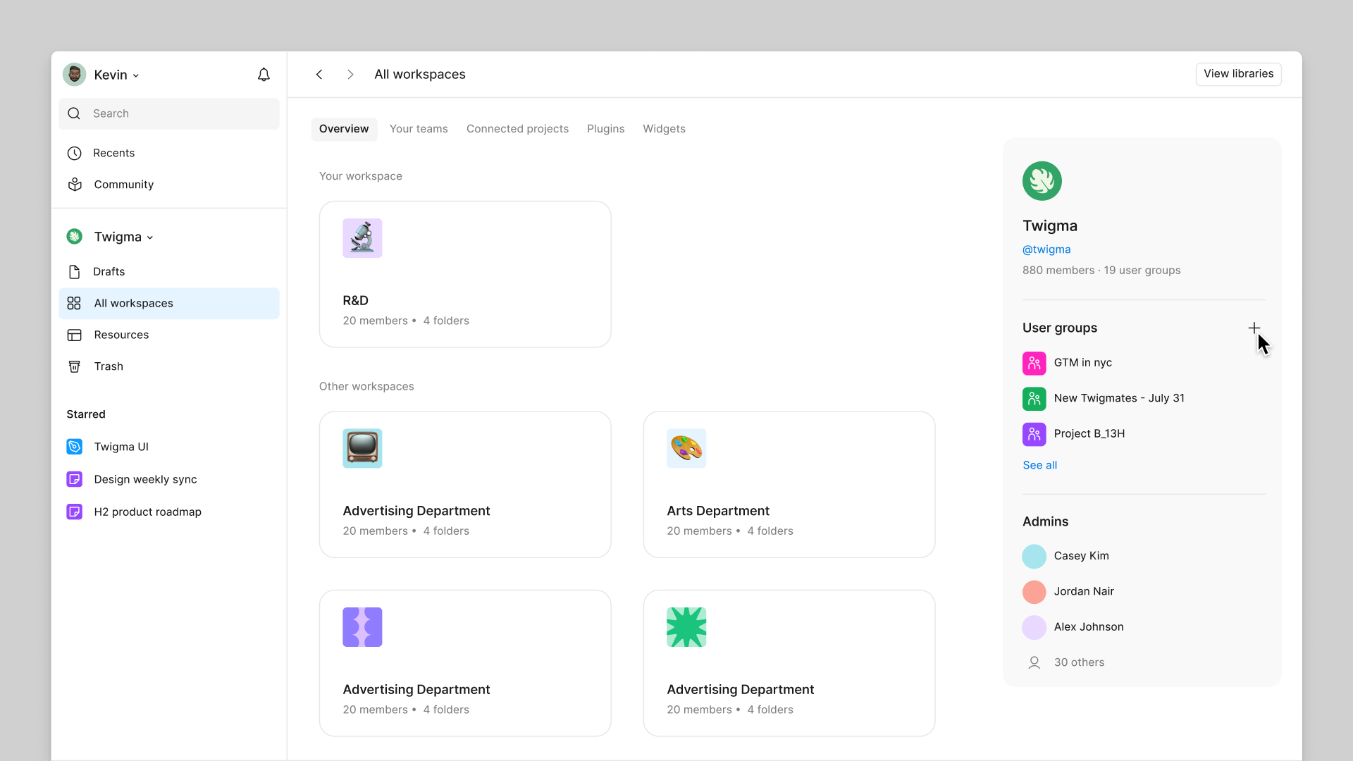 Create a user group from the file browser by clicking the plus icon in the right sidebar.