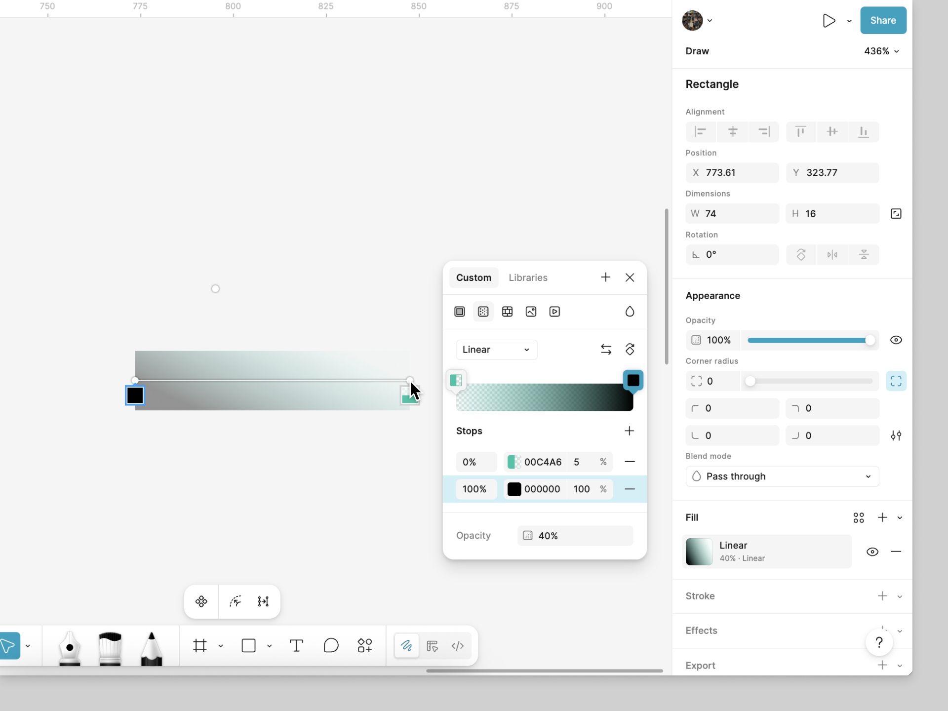 Adjust the graident stops on the vase lip