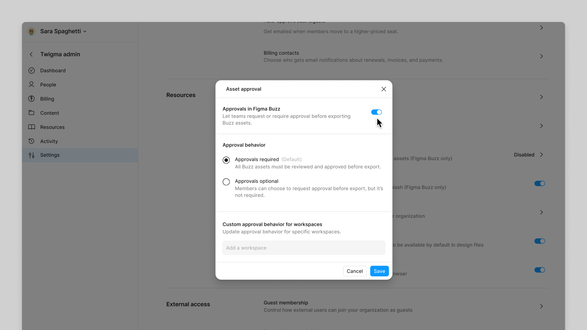 Enable or disable approvals for your organization from admin settings