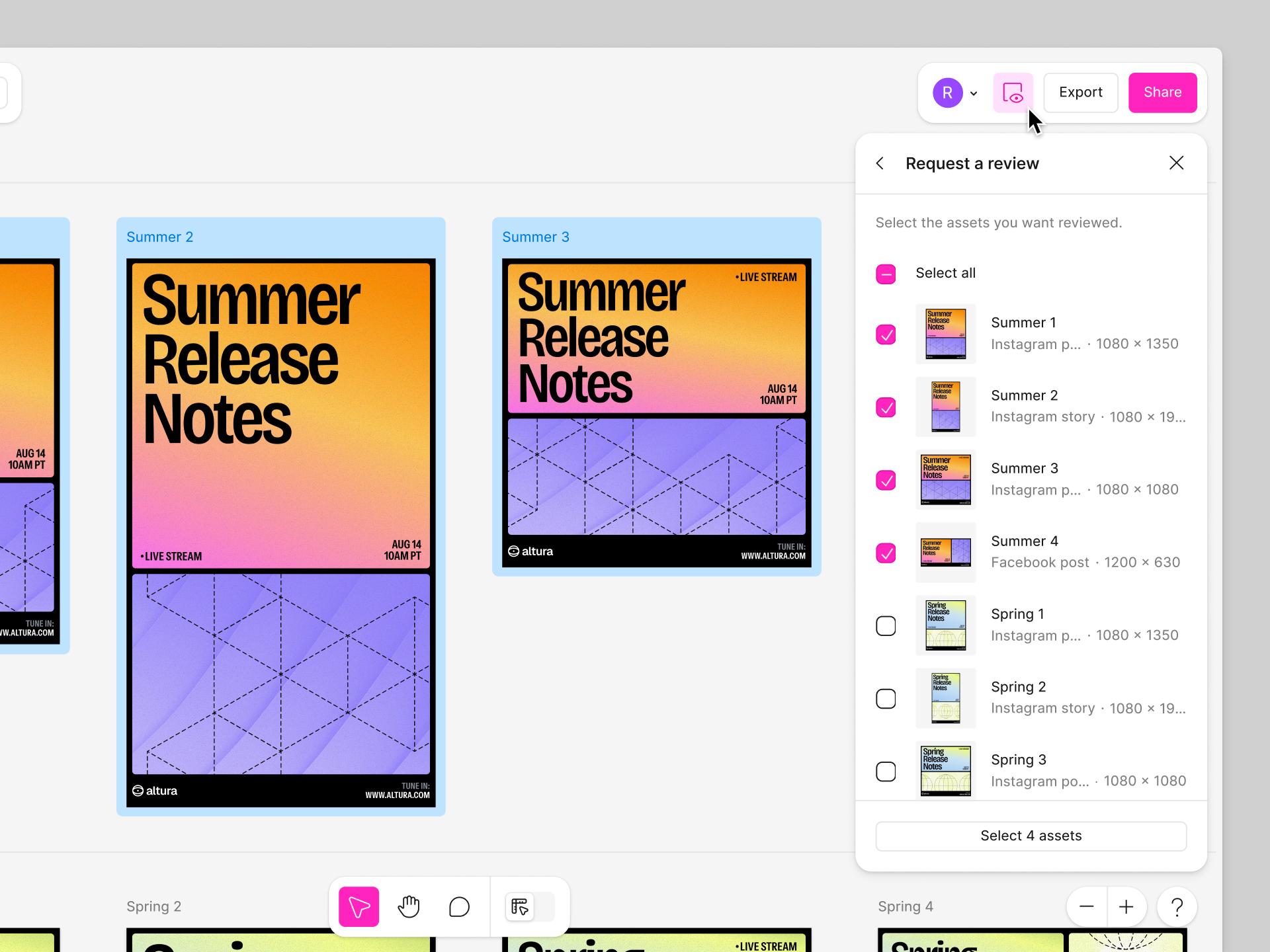 Select assets in your file to send for review