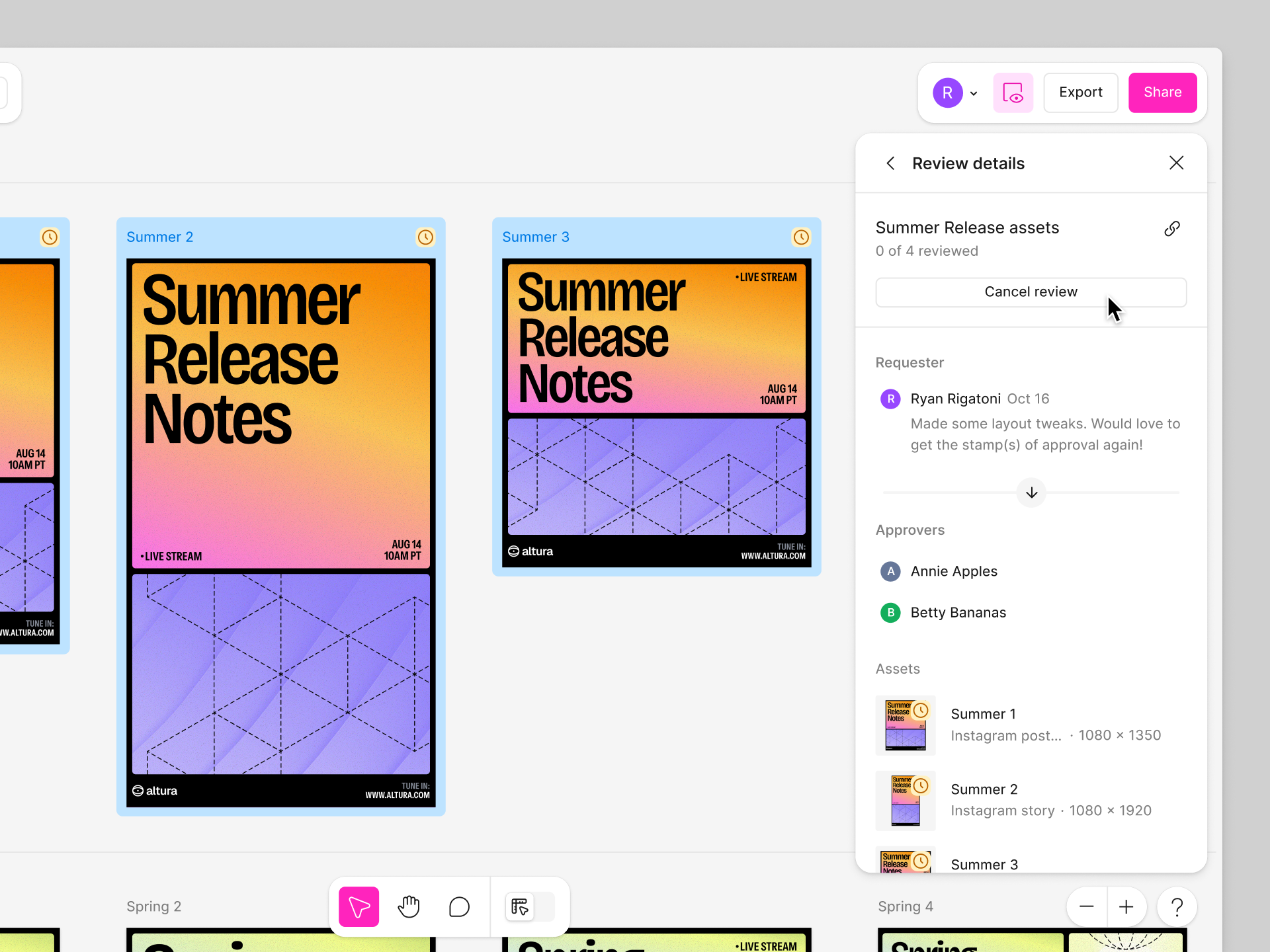 Cancel a review request from the Reviews panel
