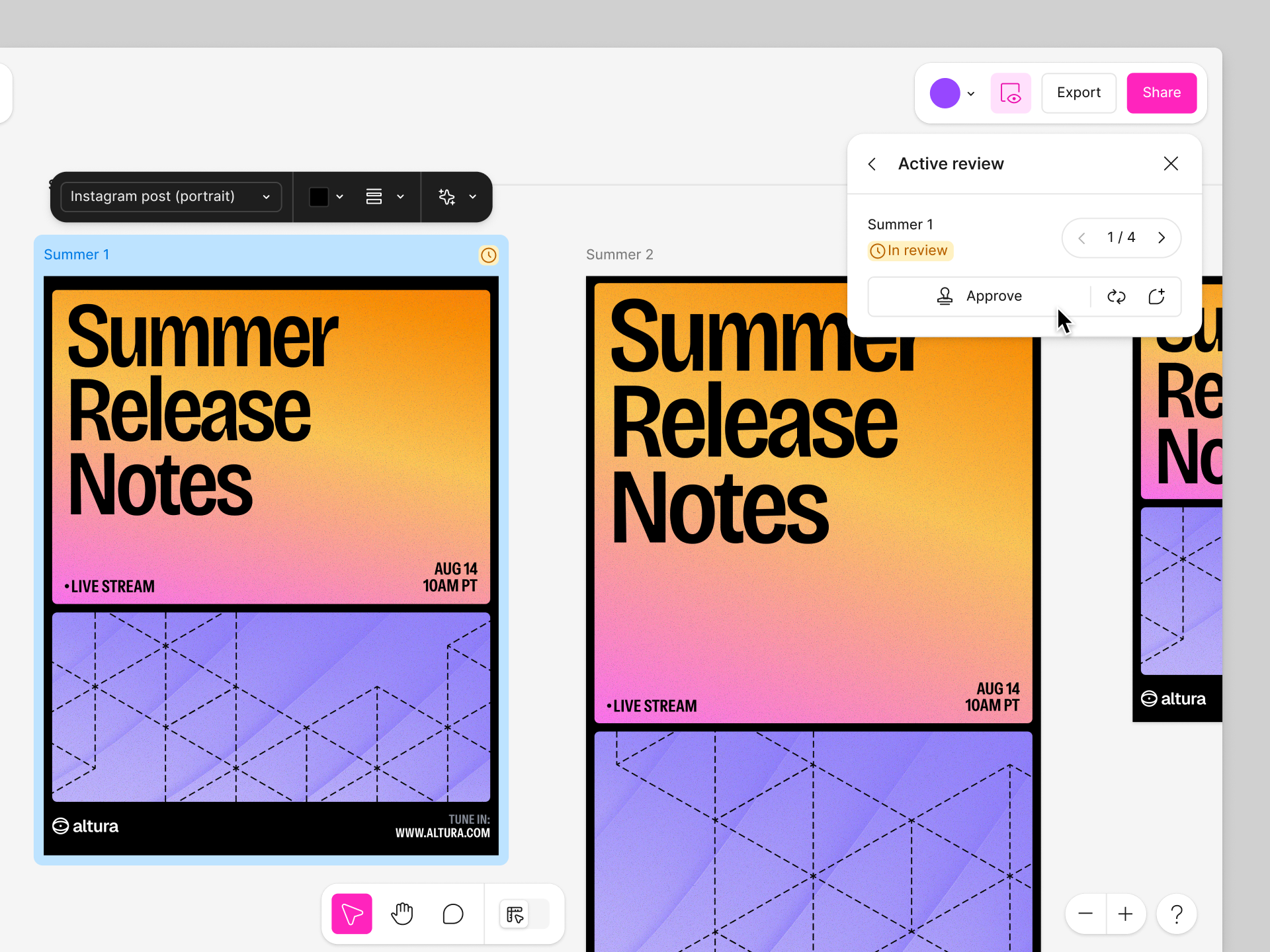 Review assets one by one, approving them or requesting changes
