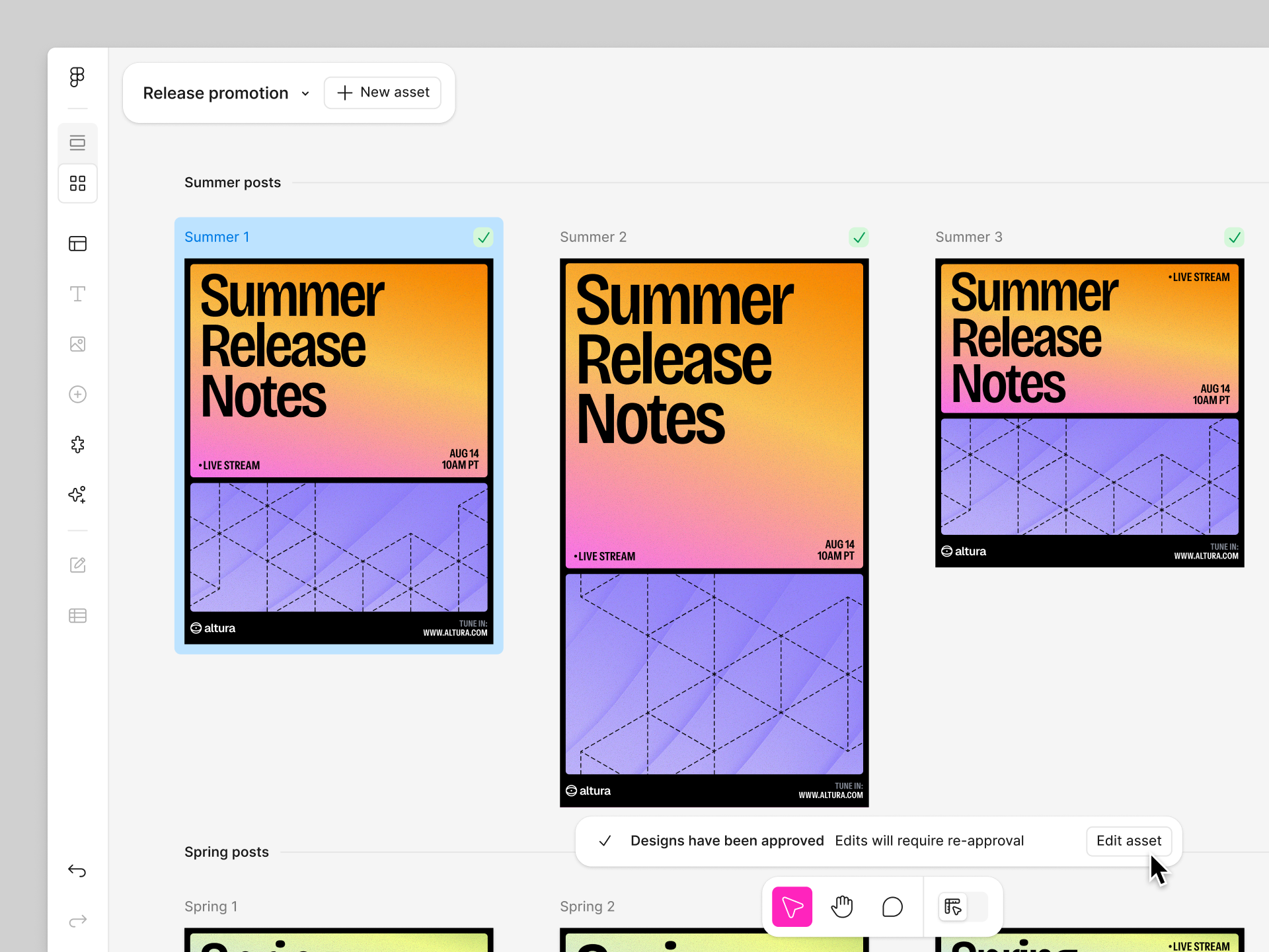 When you click an approved asset, there is a banner towards the bottom of the file where you can unlock it for further editing