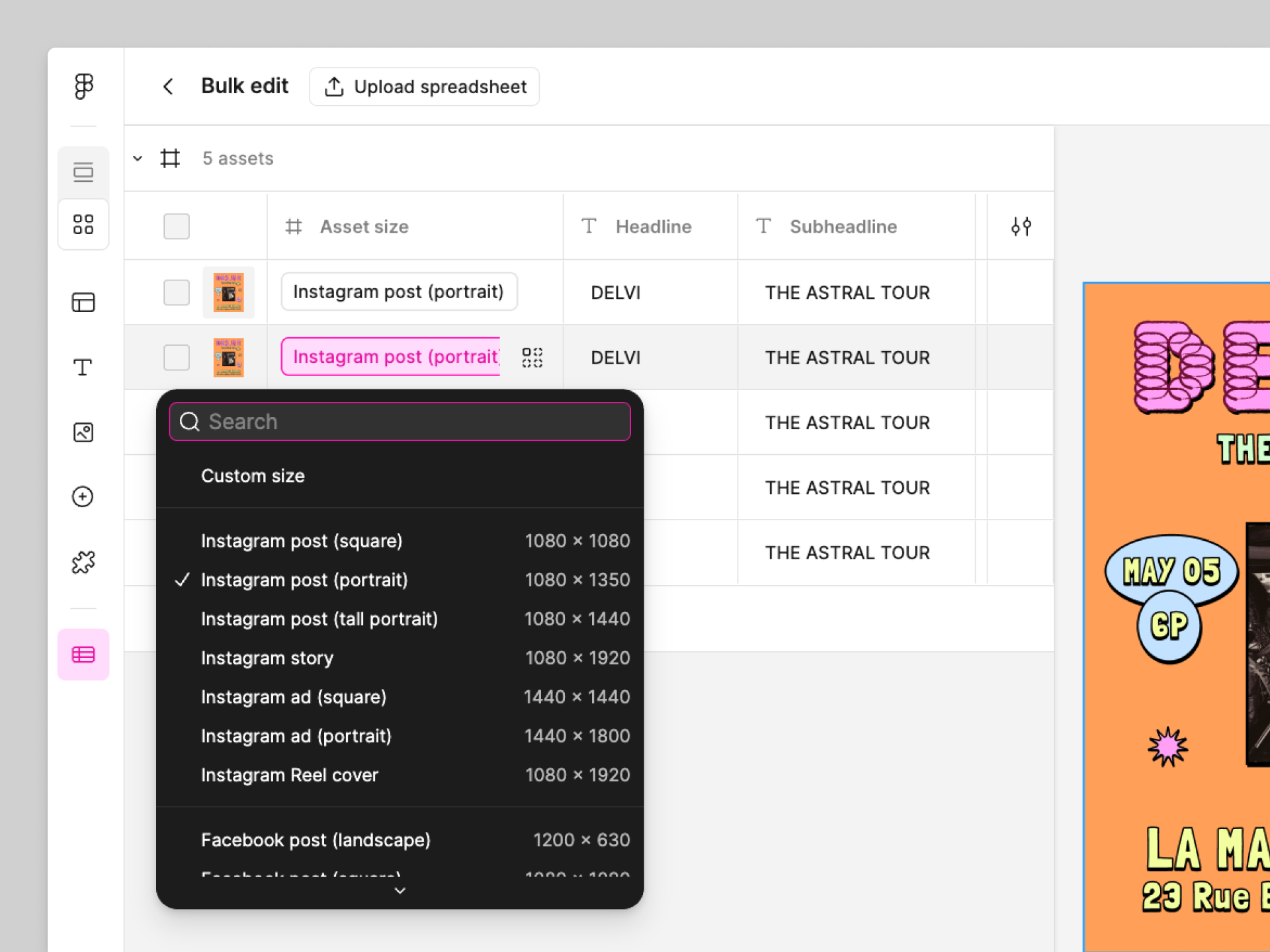 Resize assets quickly from the Bulk create tab.