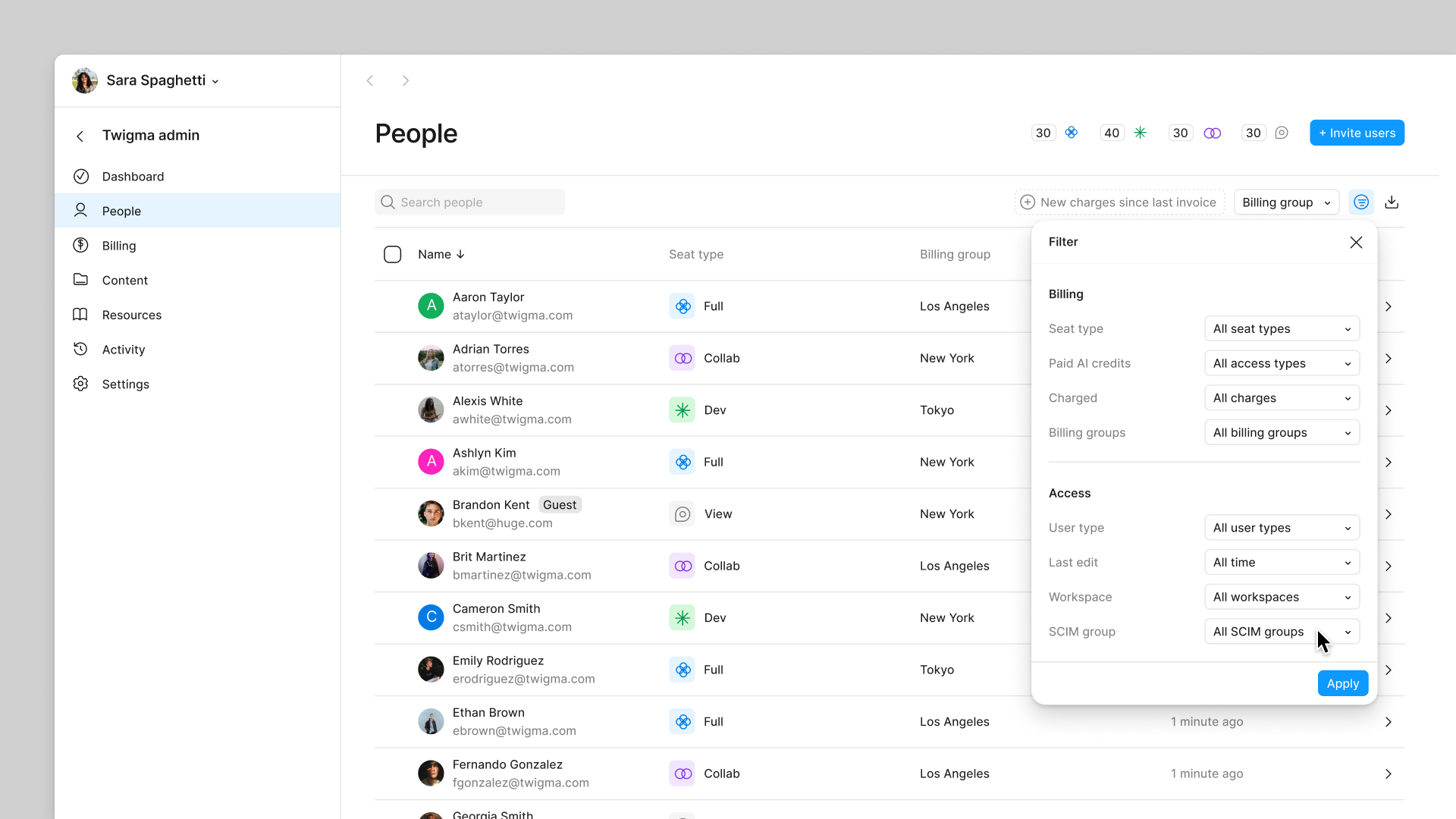 Add a filter for scim group from the people tab of admin