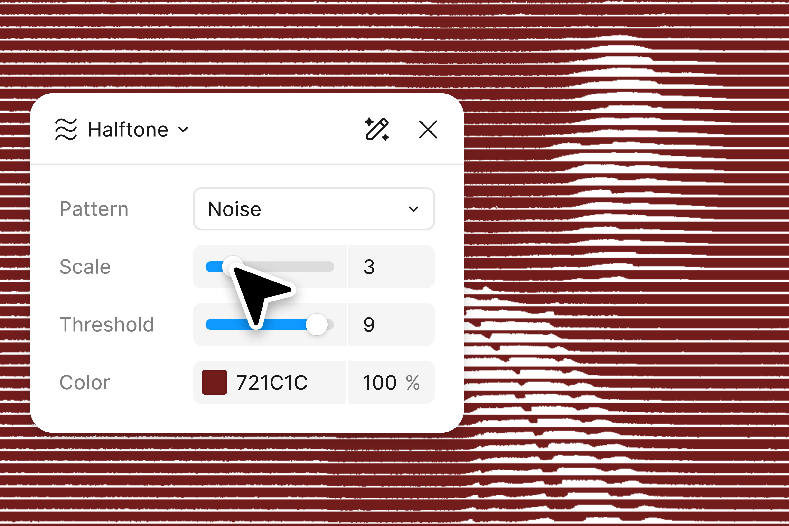 Shaders modal showing property adjustment options