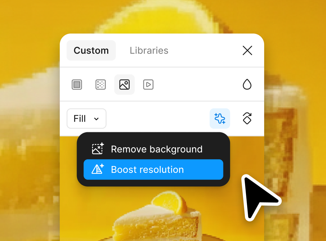 Select the AI tools icon from the image selector to choose an AI too, like remove background or boost resolution.