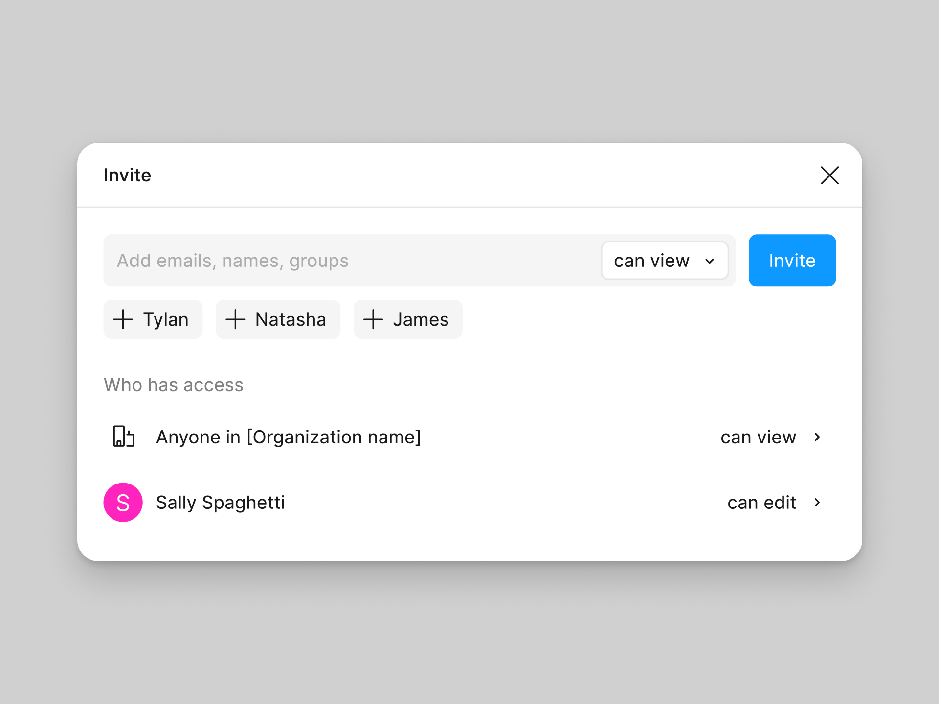 Team invite modal for Org and Enterprise plans
