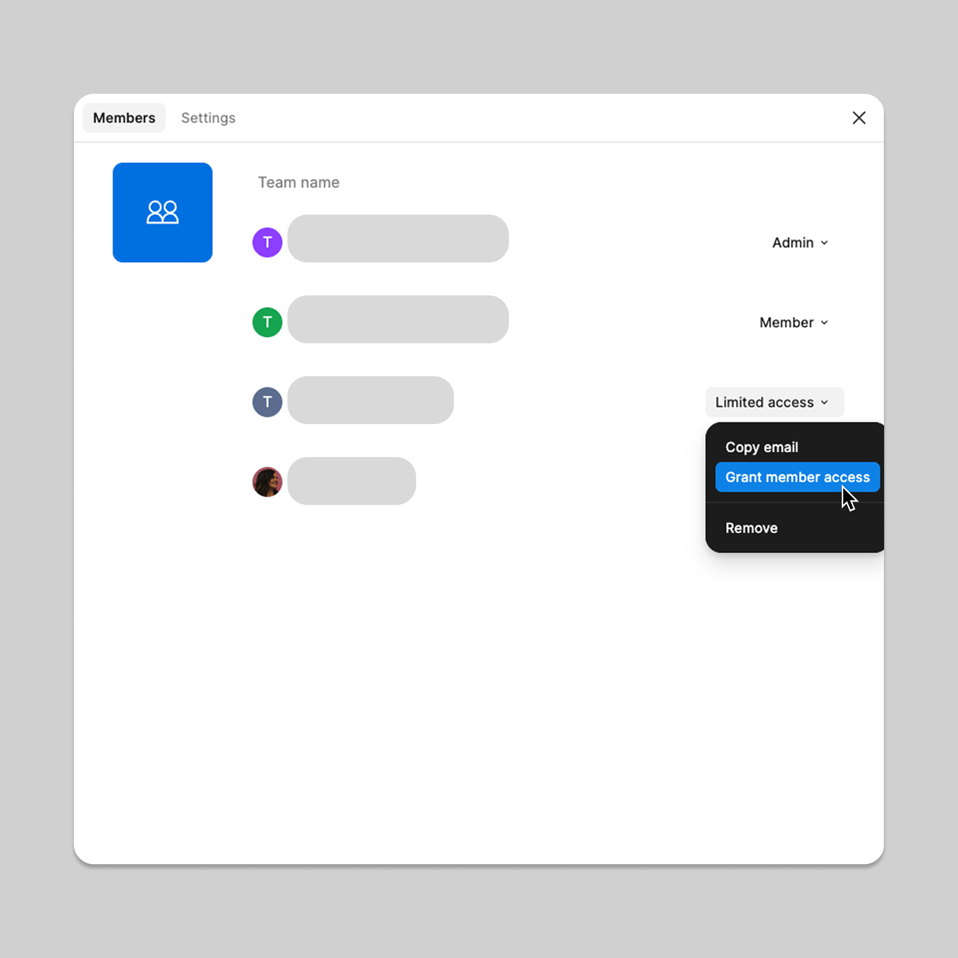 Grant a limited access user full access from the team members list