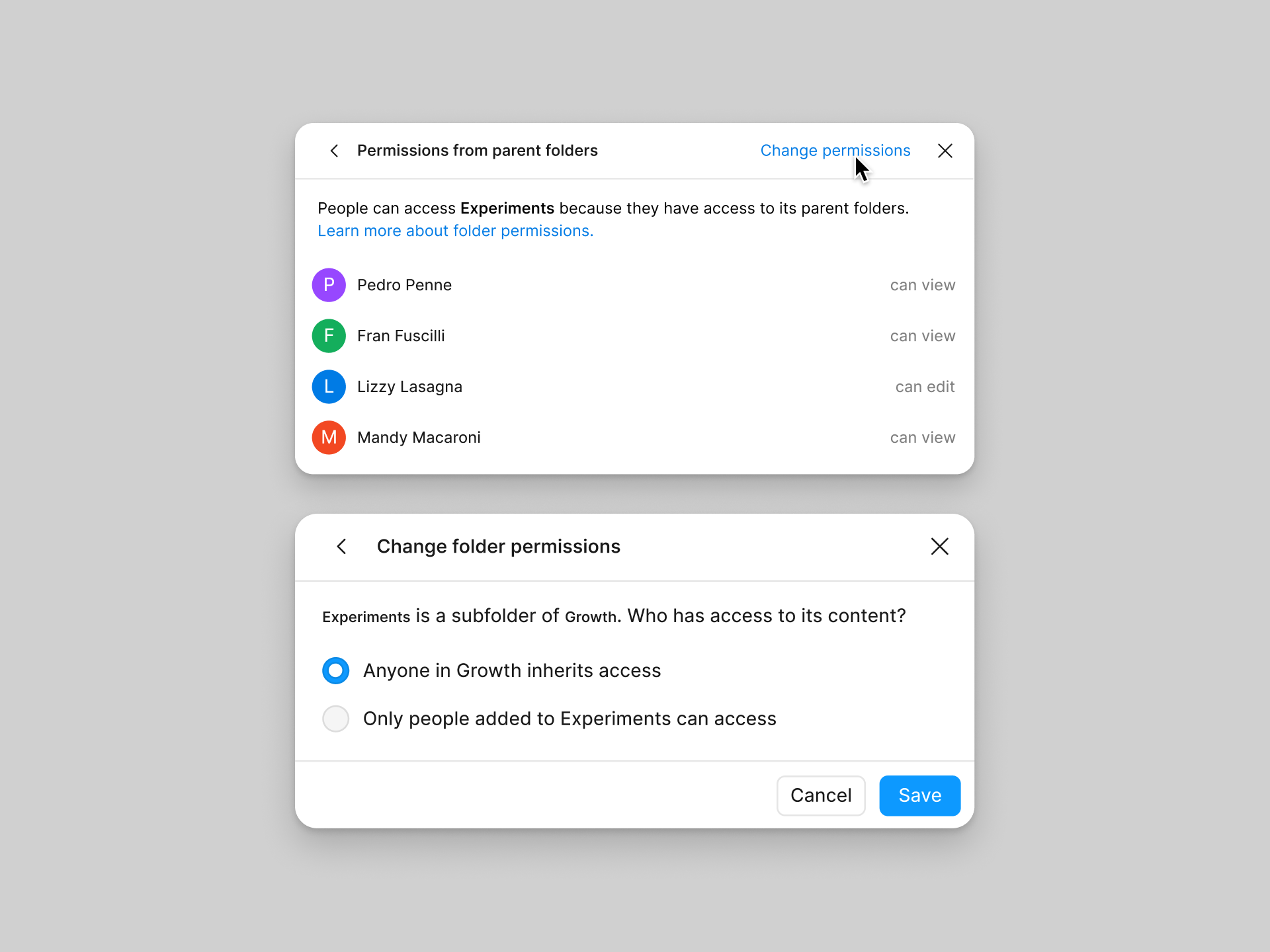Change inherited permissions on a folder