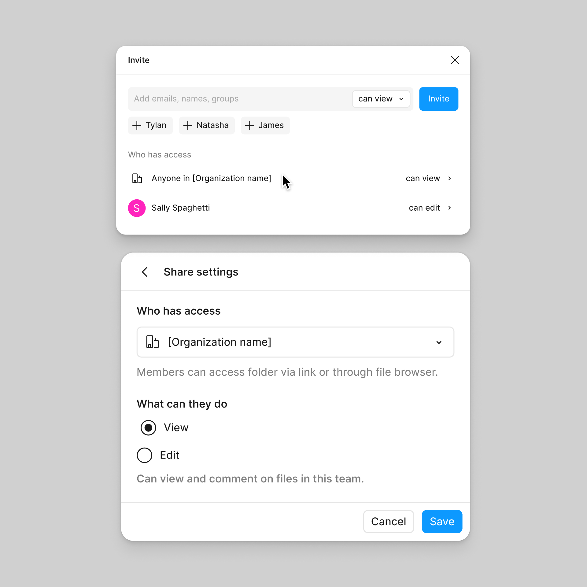 Team share modal for Org and Ent - full flow