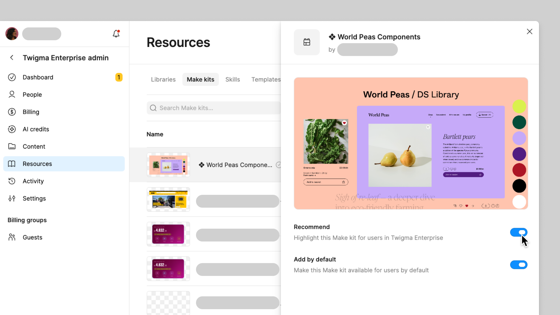 Turn on the recommended toggle from admin _ resources