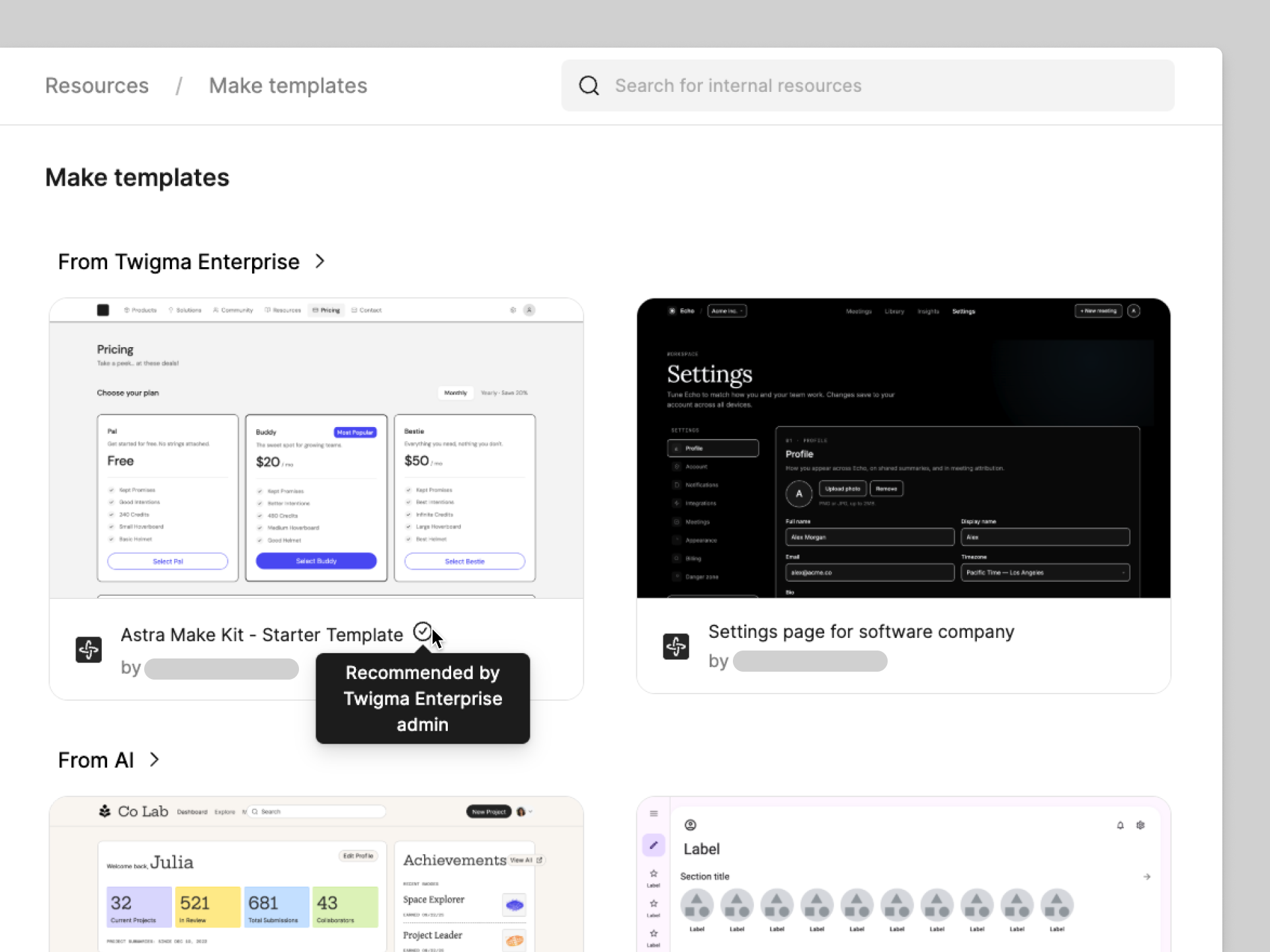 Recommended resources have a checkmark in the resources tab