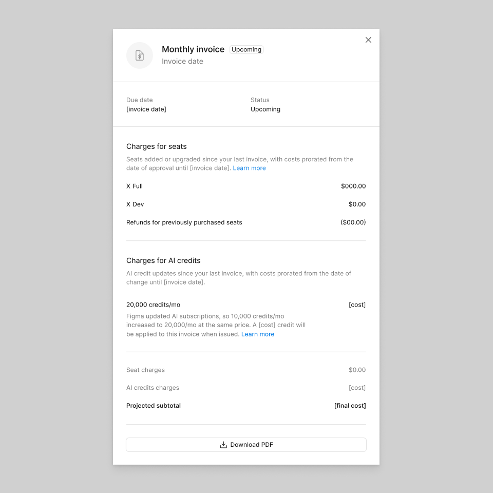 an example of an invoice with adjustment line for updated ai credits