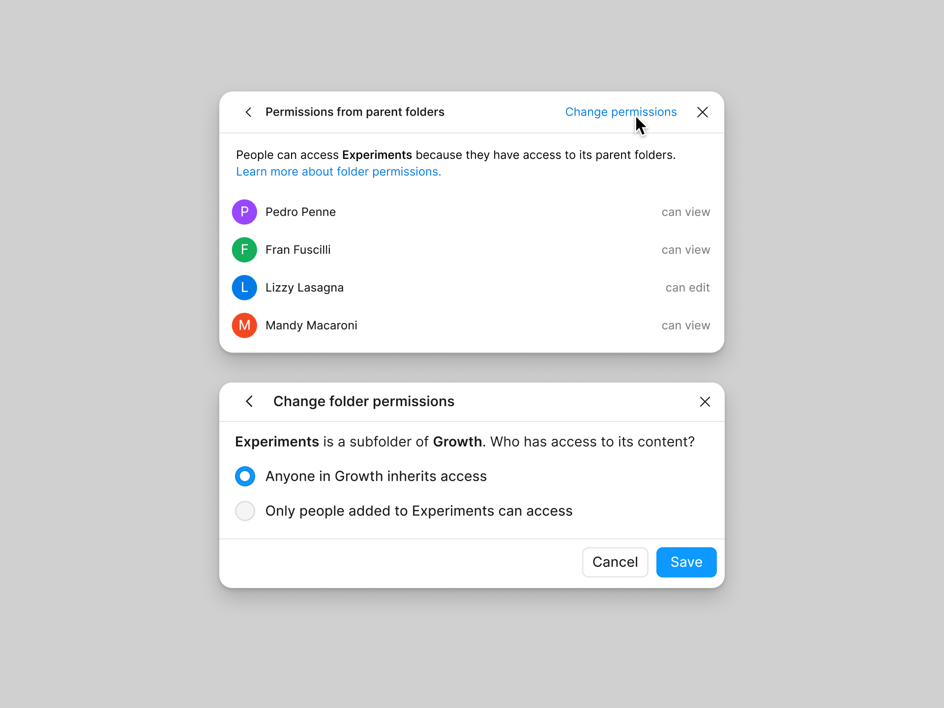 Change inherited permissions on a folder
