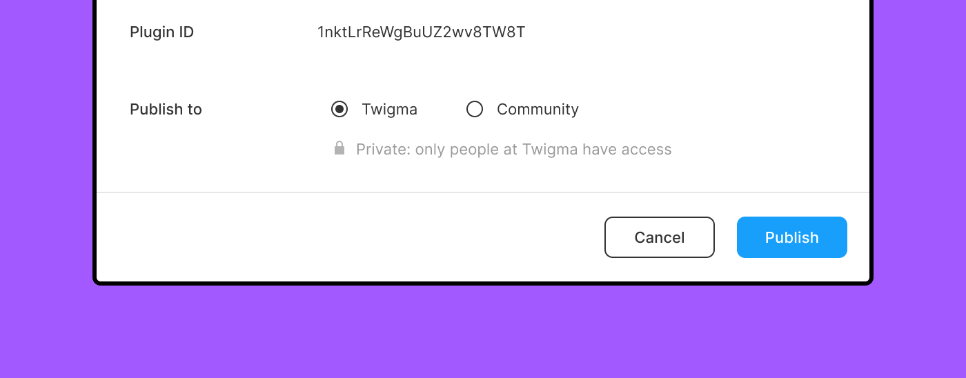 Publish plugin modal with Publish to set to organization