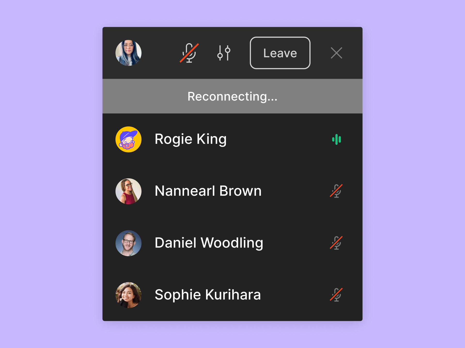 audio controls reconnecting status