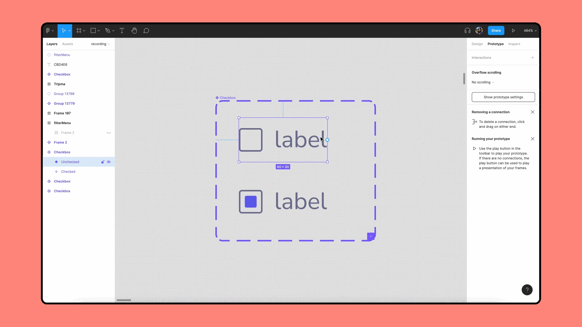 Using a checkbox interactive component to prototype a frame that includes multiple checkboxes