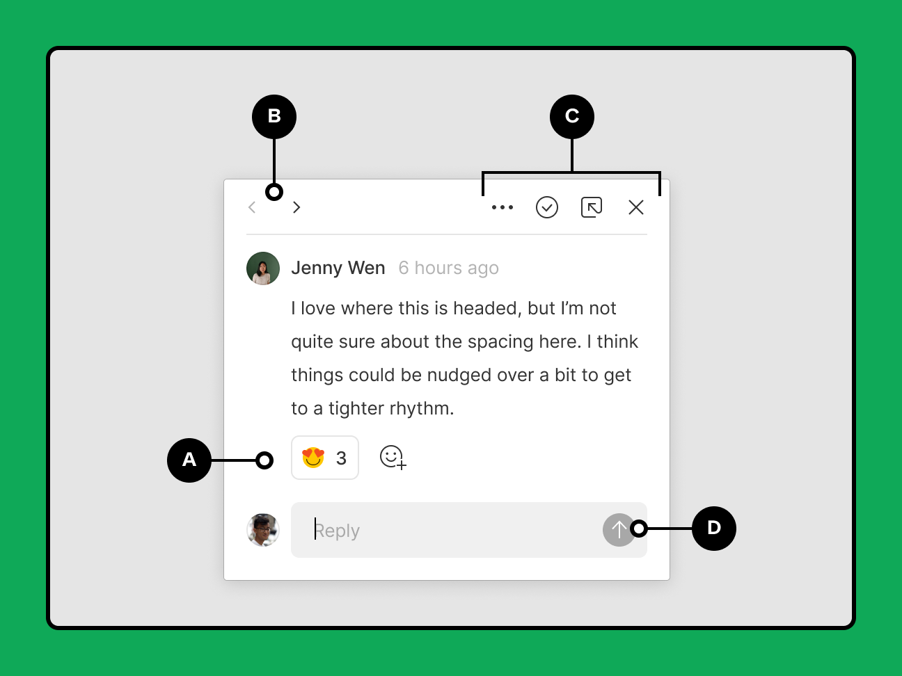 Annotated image of comment modal