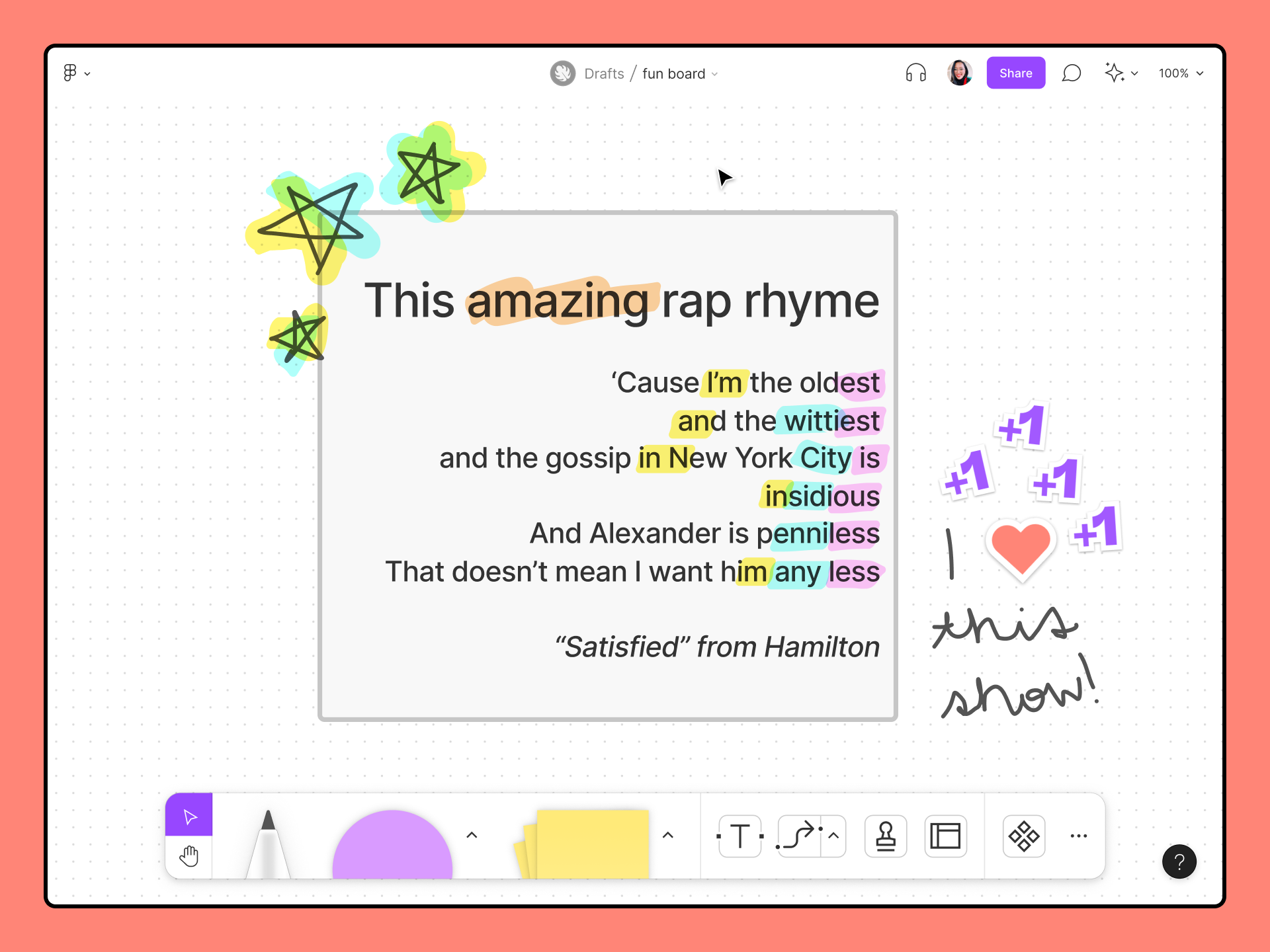 highlights of various colors drawn text in a shape