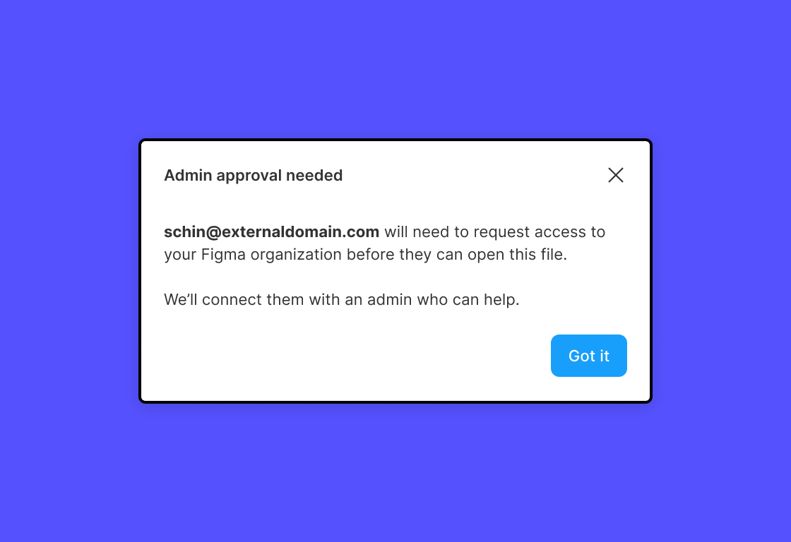 Dialog lets inviter know that admin approval required