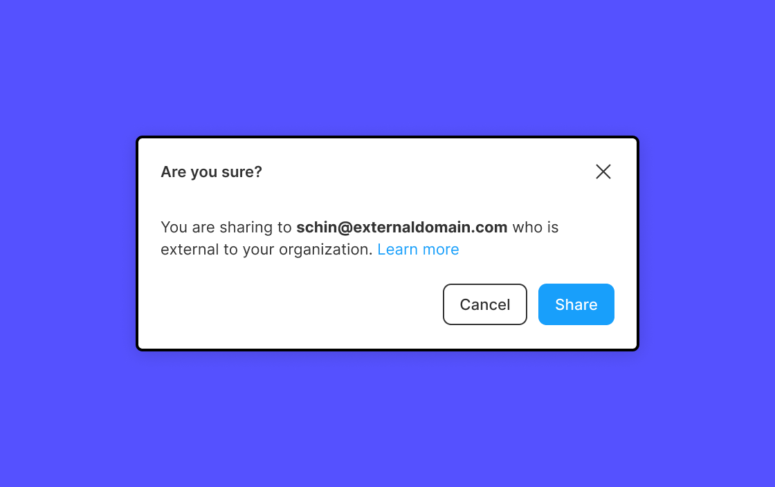 Dialog warns inviter that the person is an external user