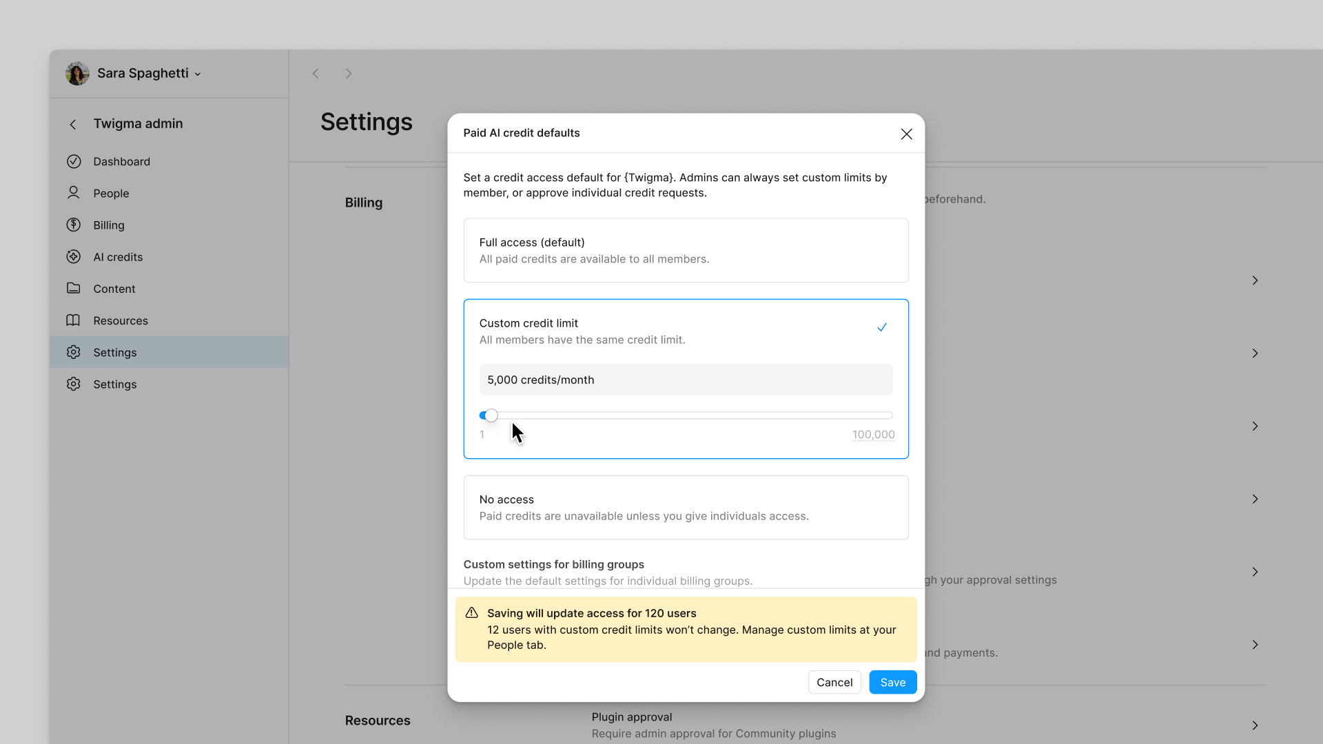 From settings, set default custom credit limits across your organization