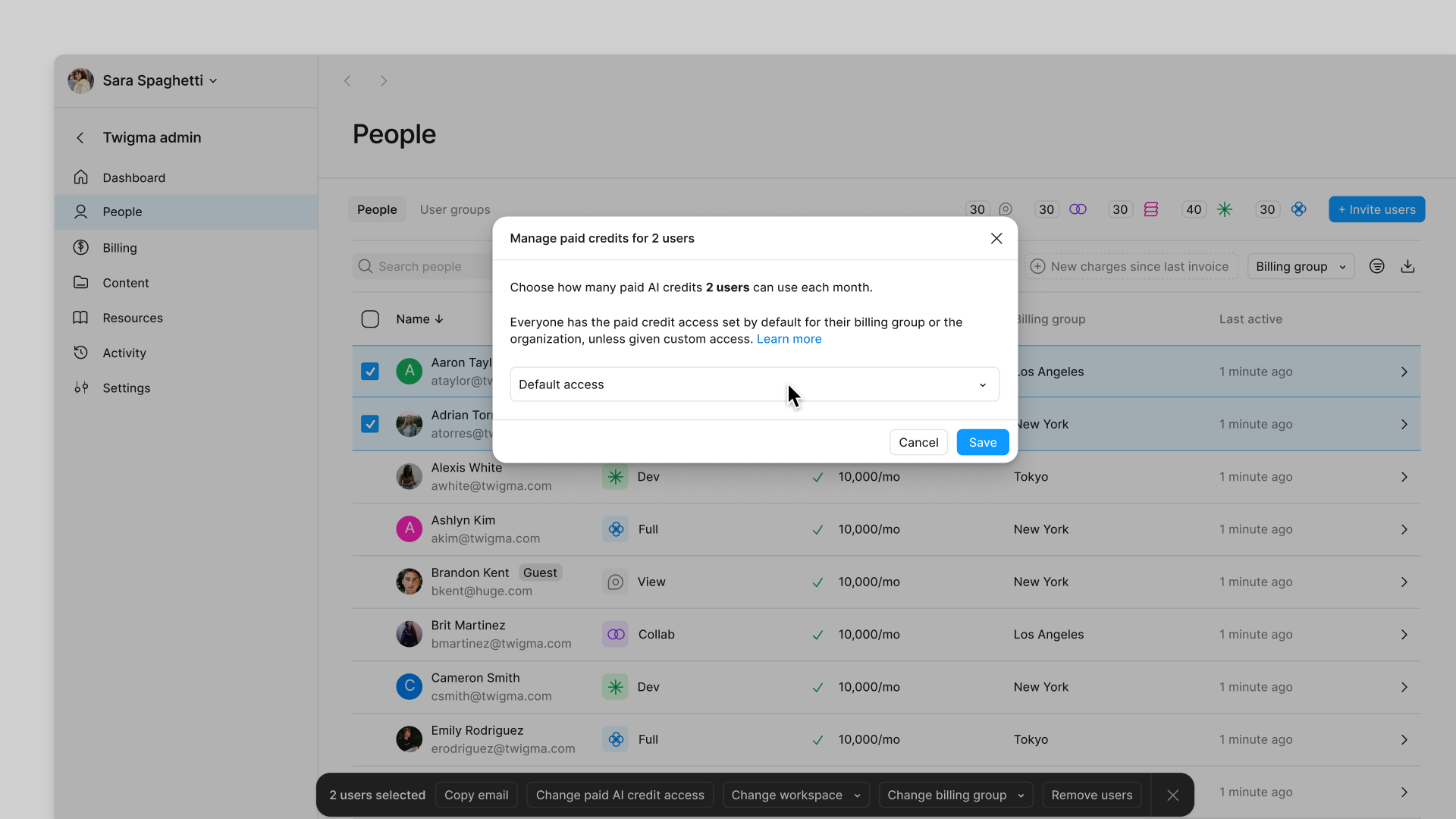 From settings, set default custom credit limits for a billing group