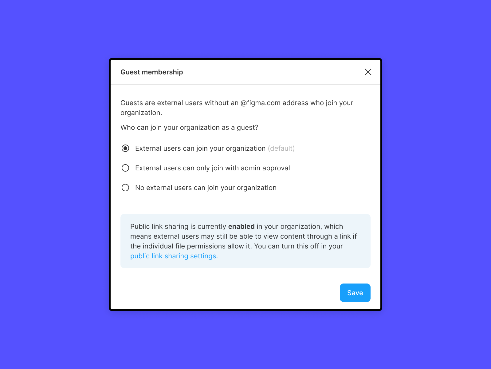 Guest membership modal with the available options