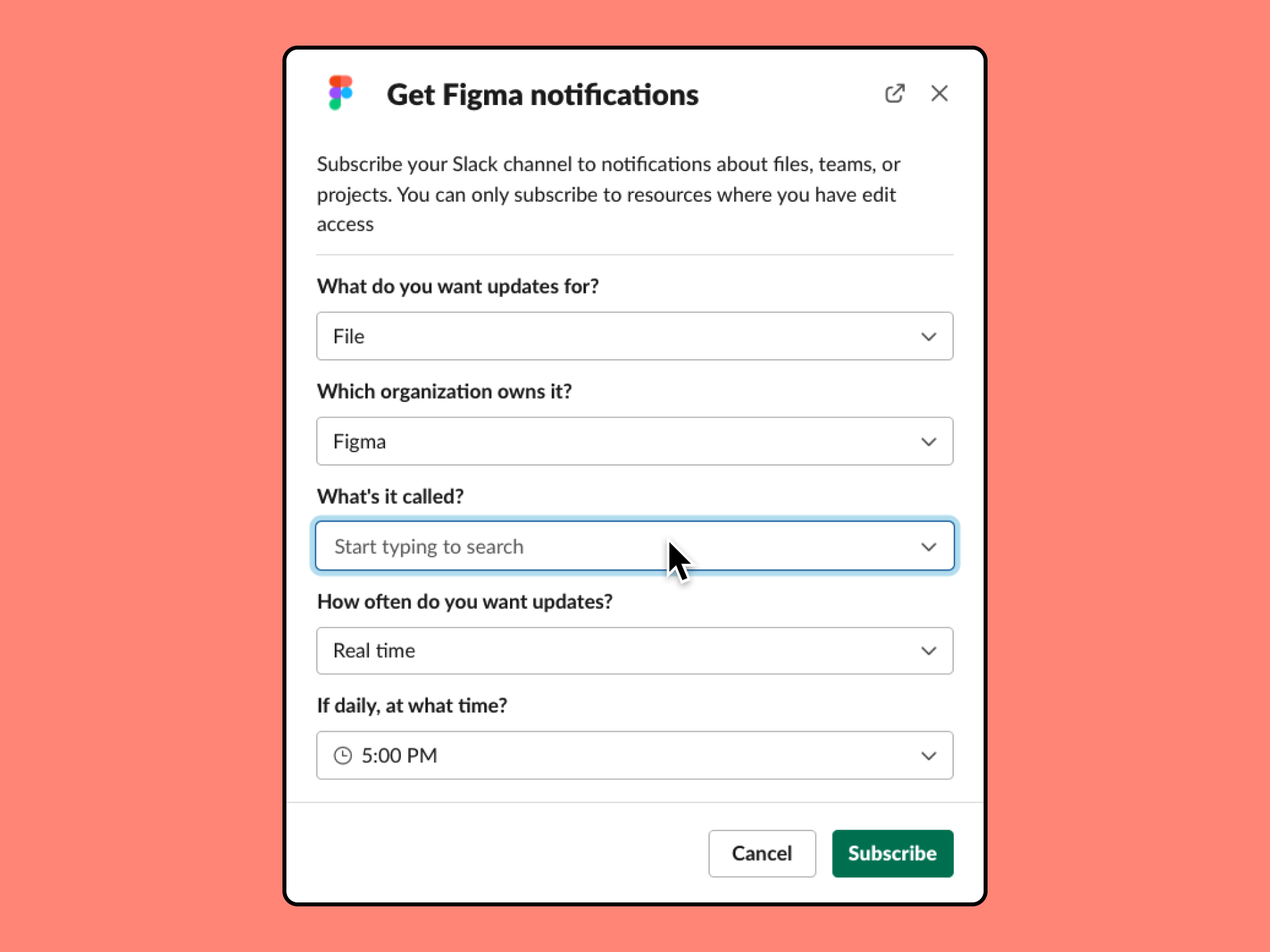 Configure subscription to Figma notifications in Slack channel