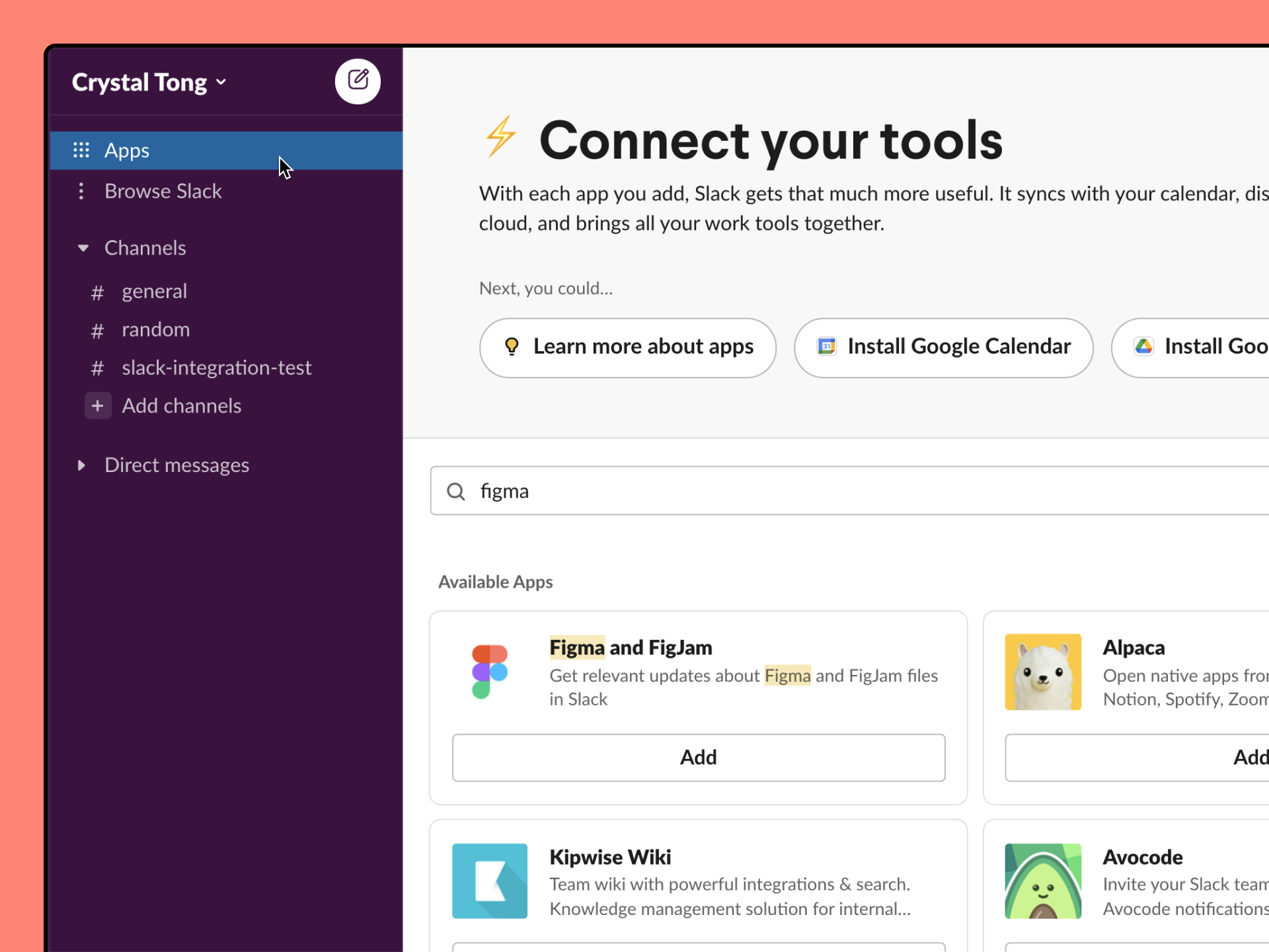 add Figma app in Slack